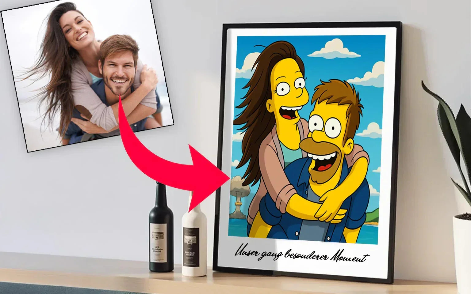 Cartoon Porträt aus Foto im gelben Comic Stil auf Plexiglas mit Rahmen