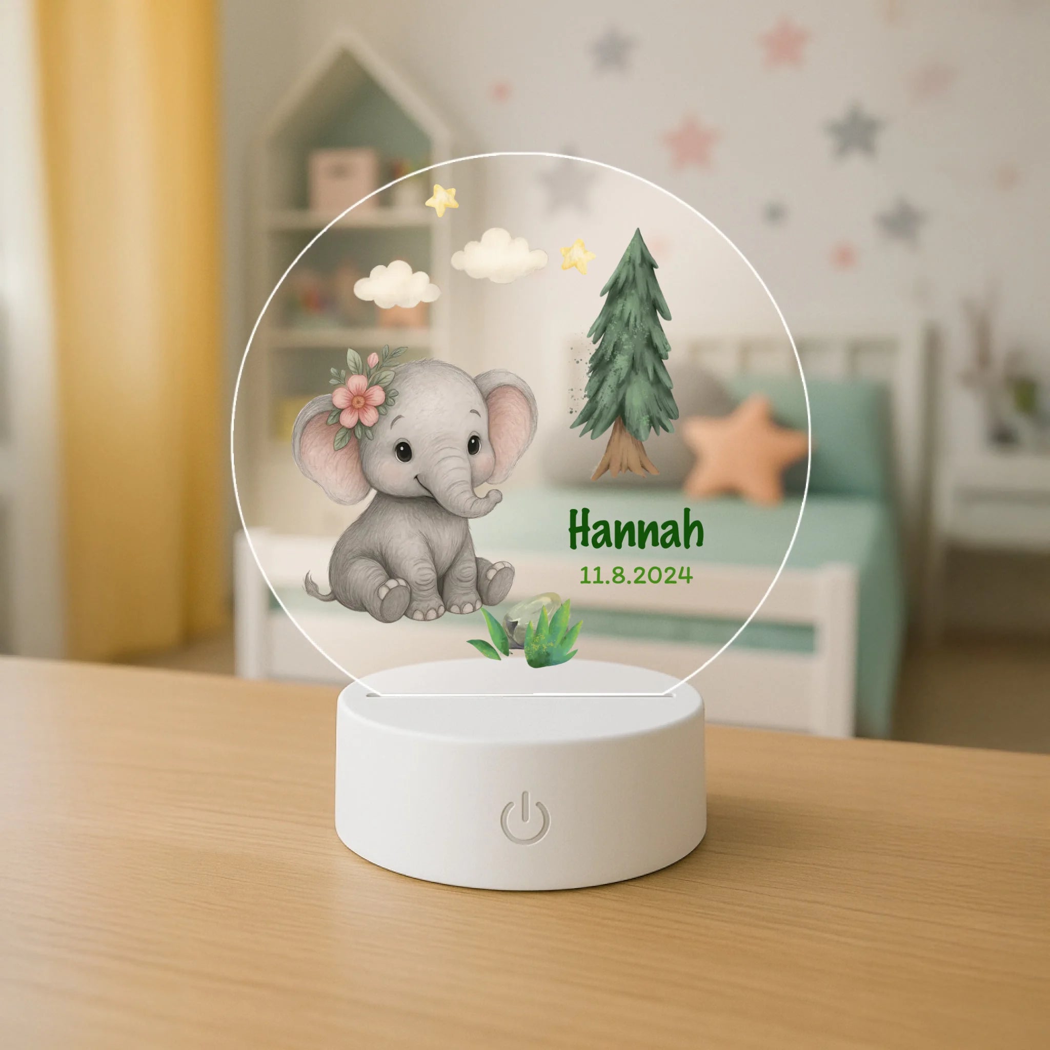 Personalisierte LED Kinderlampe mit Namen - Süßes Elefanten-Motiv