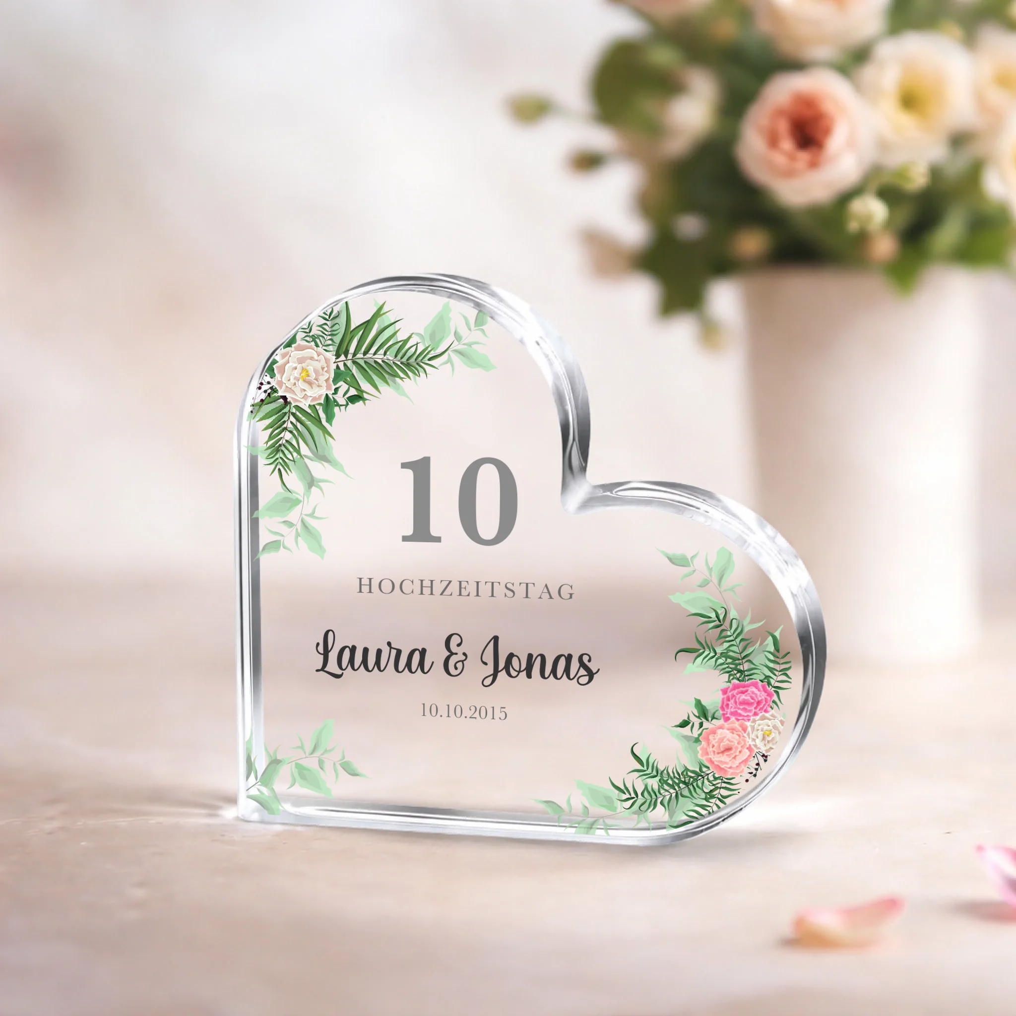 Personalisiertes Herz aus Acryl - Romantisches Geschenk zum Hochzeitstag