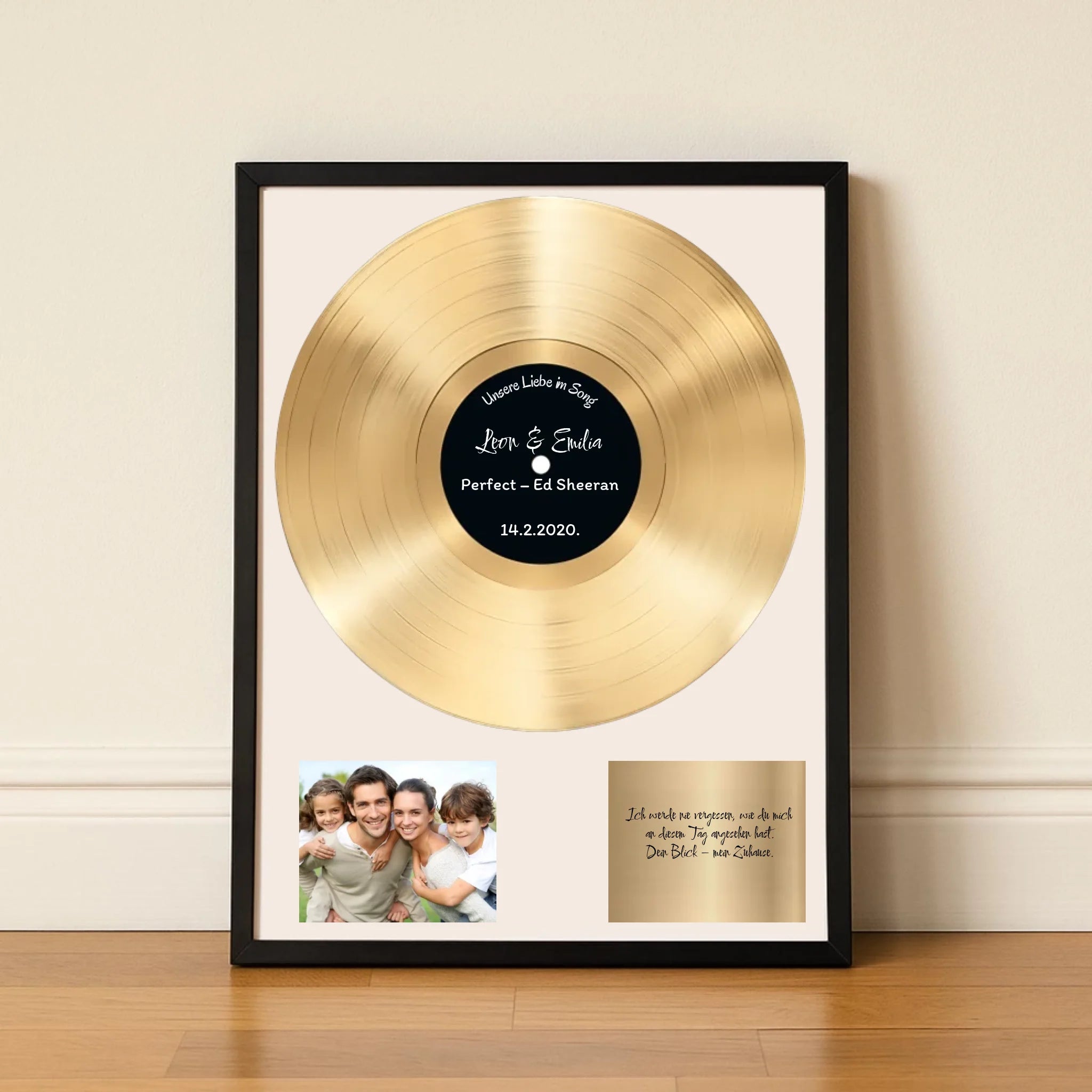 Goldene Musik-Plakette mit eurem Song - Personalisiertes Geschenk mit Namen & Datum