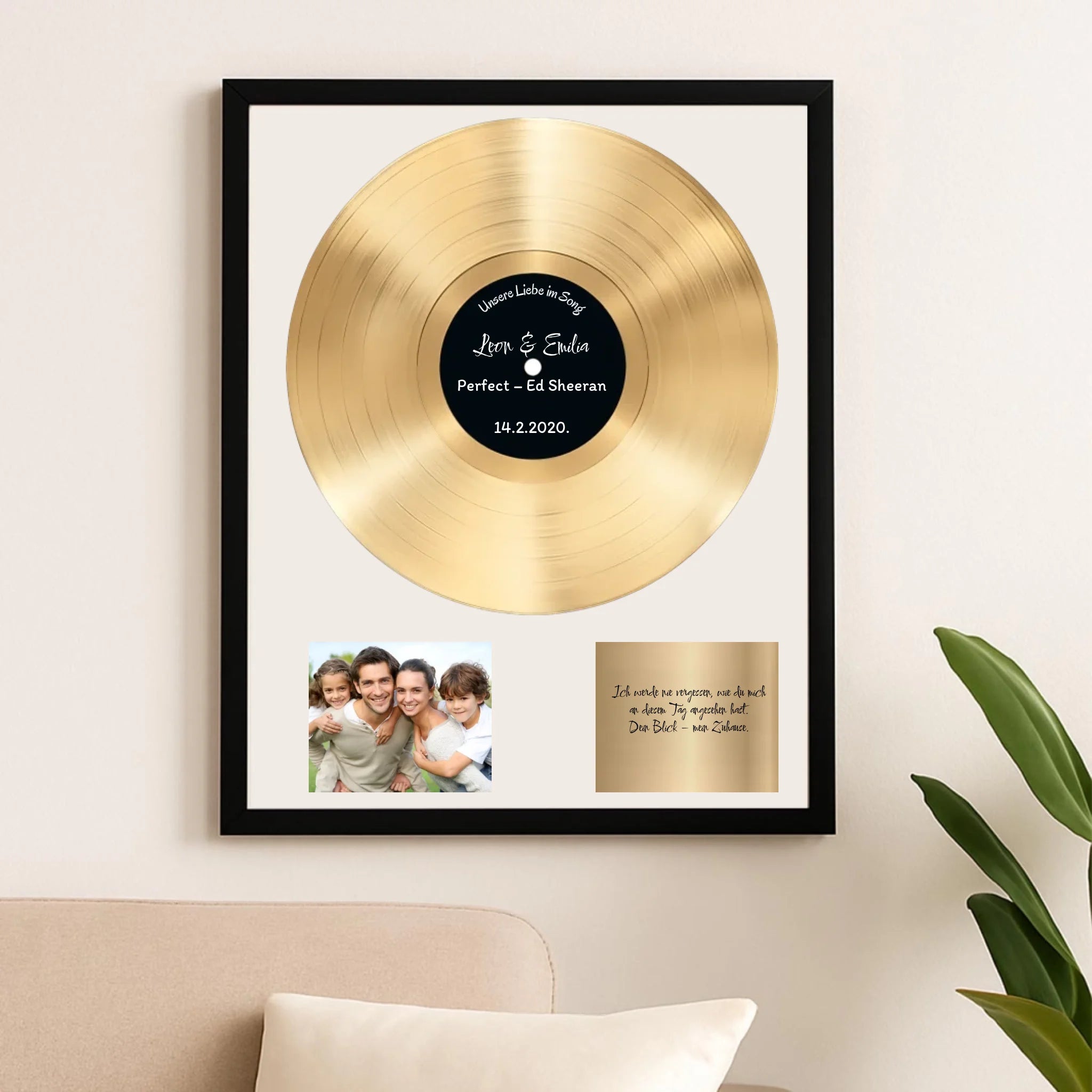 Goldene Musik-Plakette mit eurem Song - Personalisiertes Geschenk mit Namen & Datum