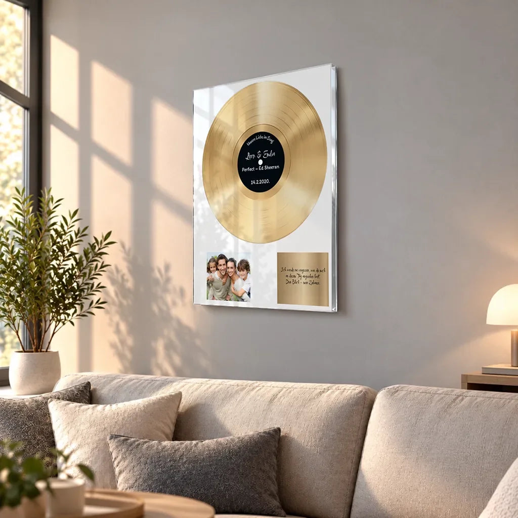 Goldene Musik-Plakette mit eurem Song – Personalisiertes Geschenk mit Namen & Datum
