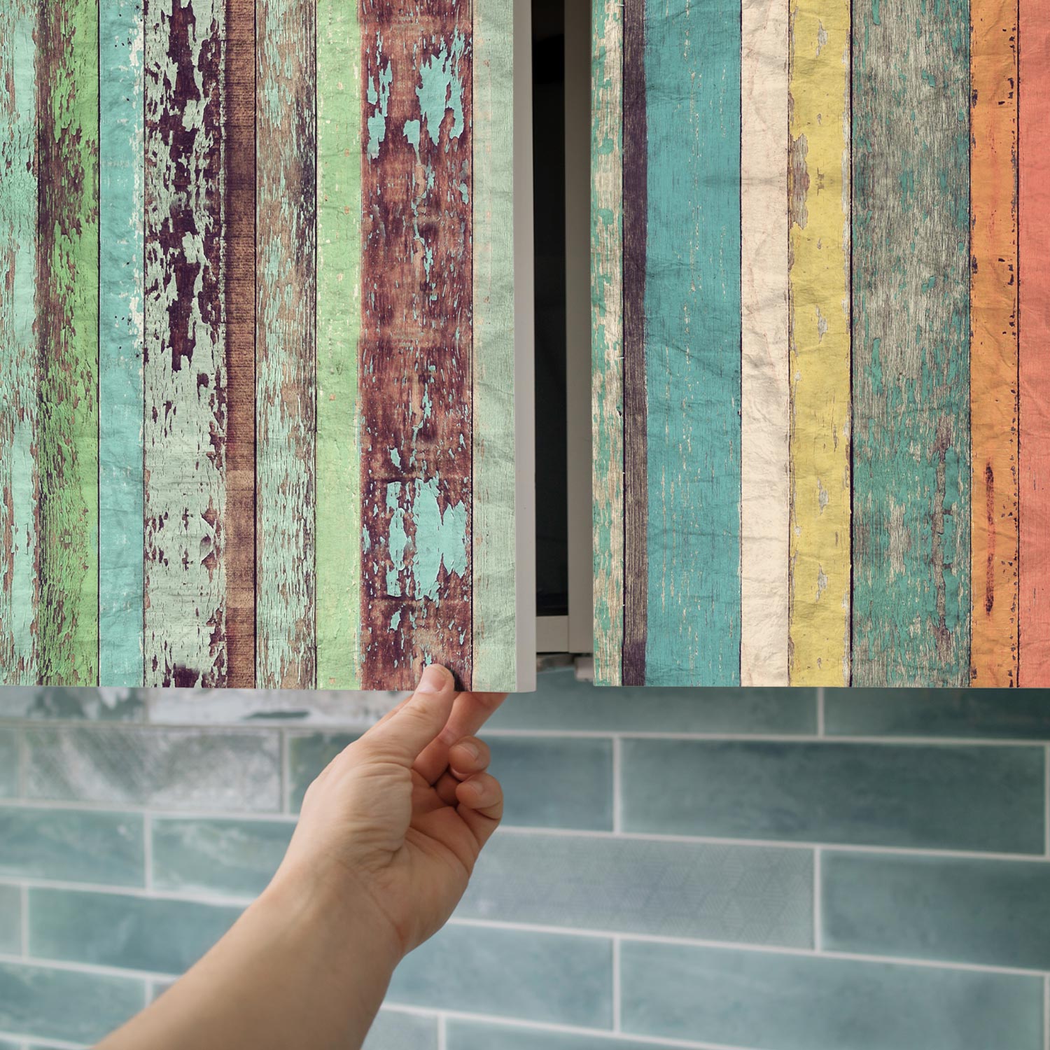 Life Decor Möbel klebefolie, selbstklebend - Wasserdichte Klebefolie für Möbel, Schrank, Tisch, Tür - UV-beständig & robust- bunte Bretter PAT002