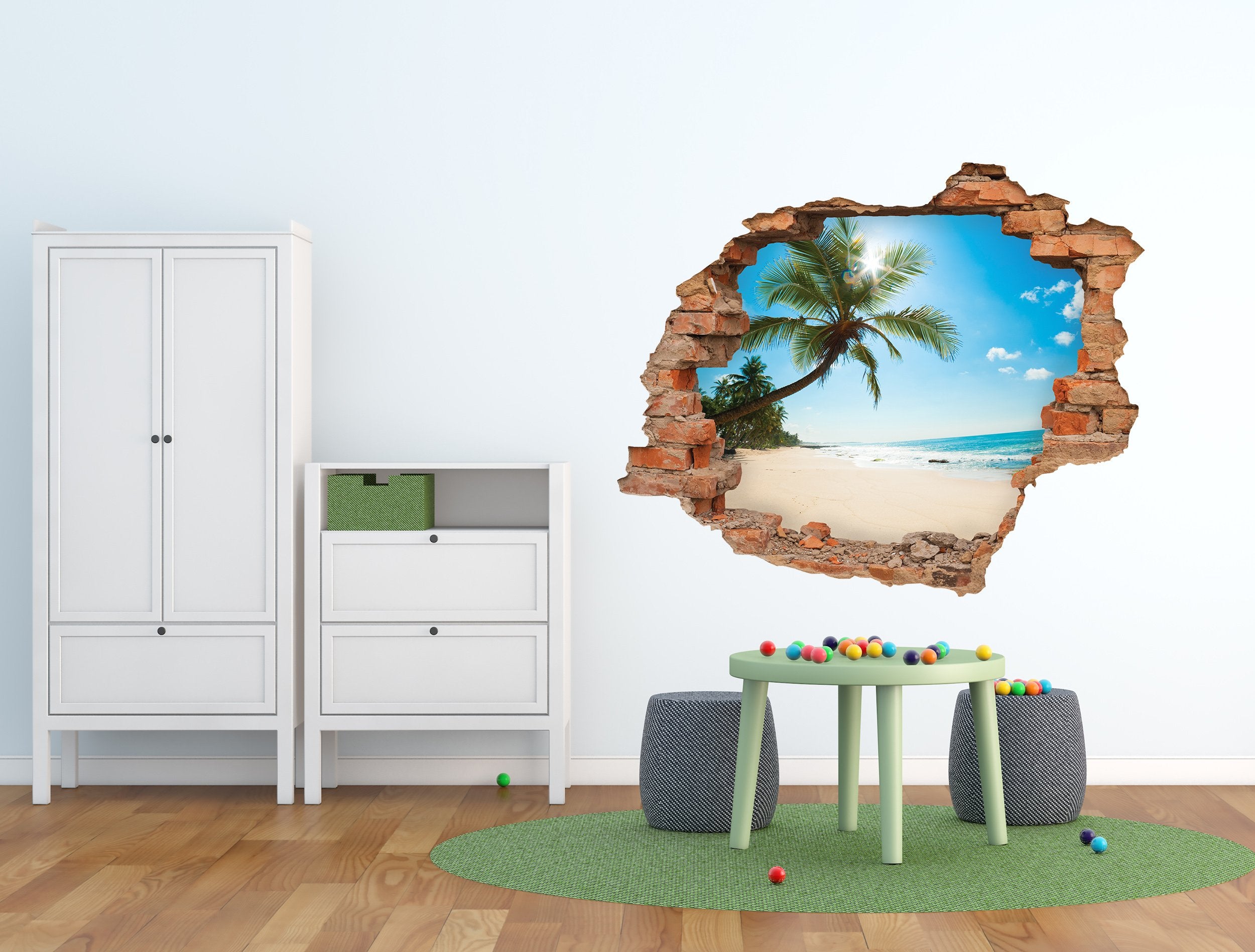 3D Kunst Wandaufkleber Strand - 3D012 - life-decor.de