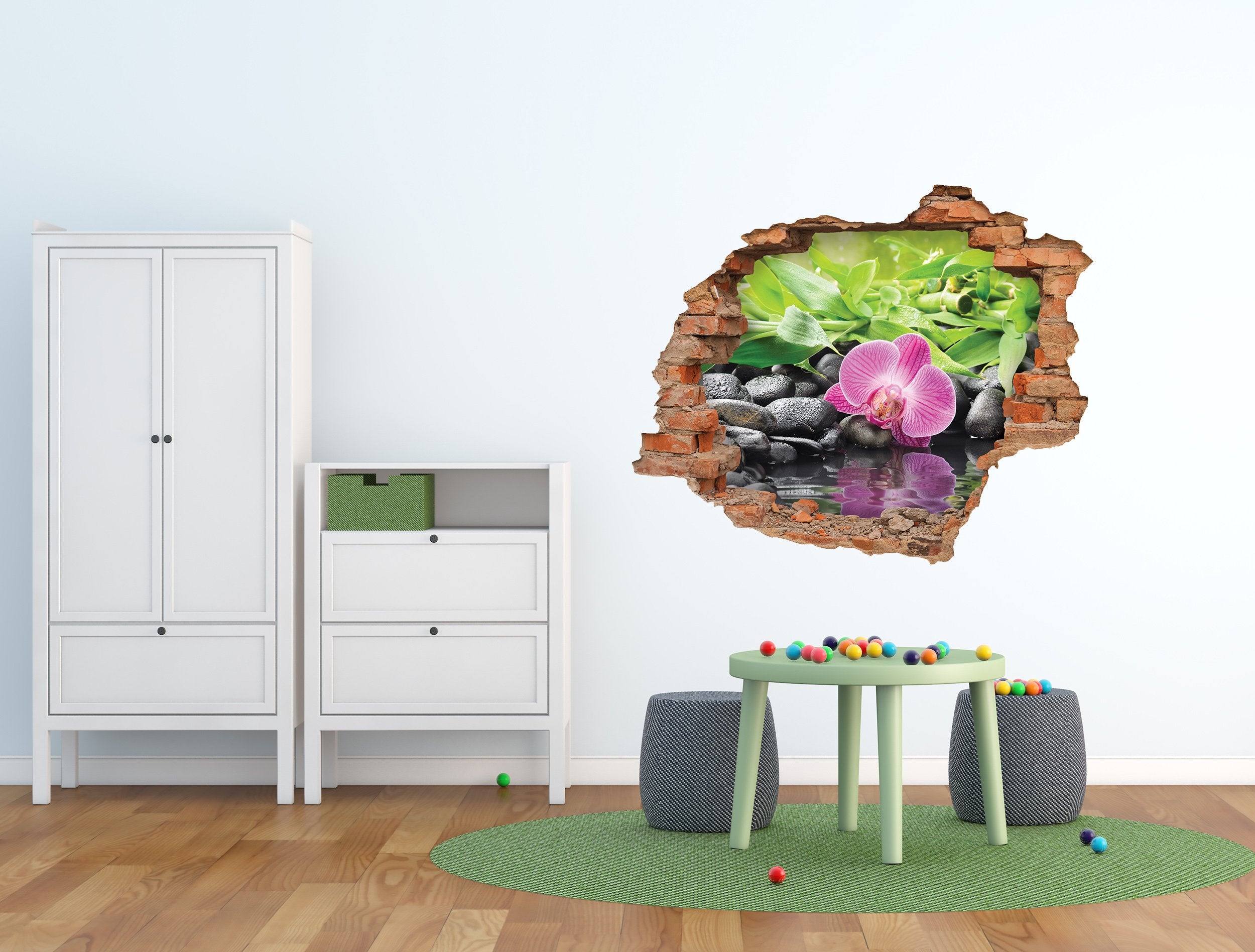 3D Kunst Wandaufkleber Grüner Stein - 3D045 - life-decor.de