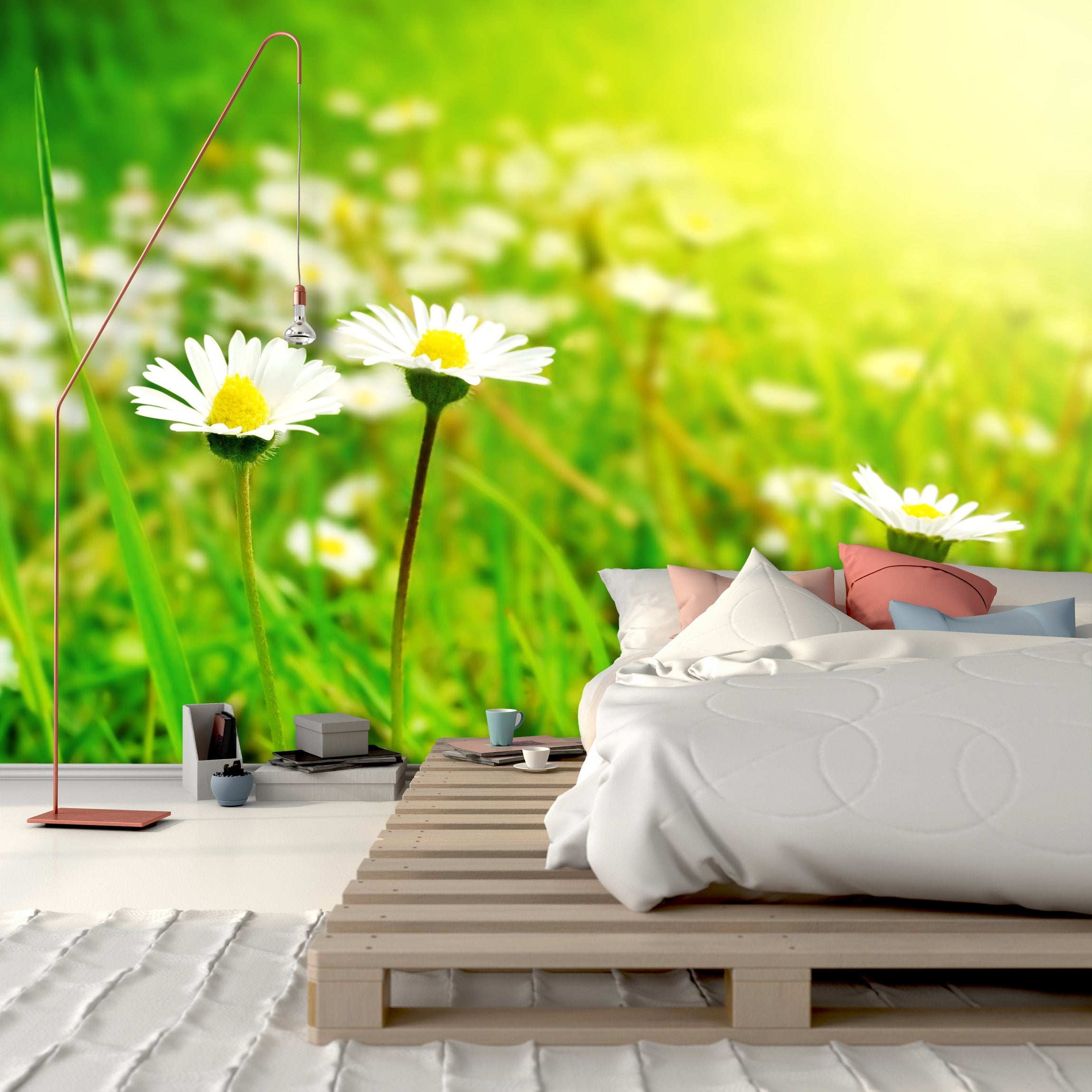 PVC Fototapete Tapeten White Flowers - ECO Wandbild Selbstklebende Tapete - 3D Vinyl Wandsticker XXL SW097