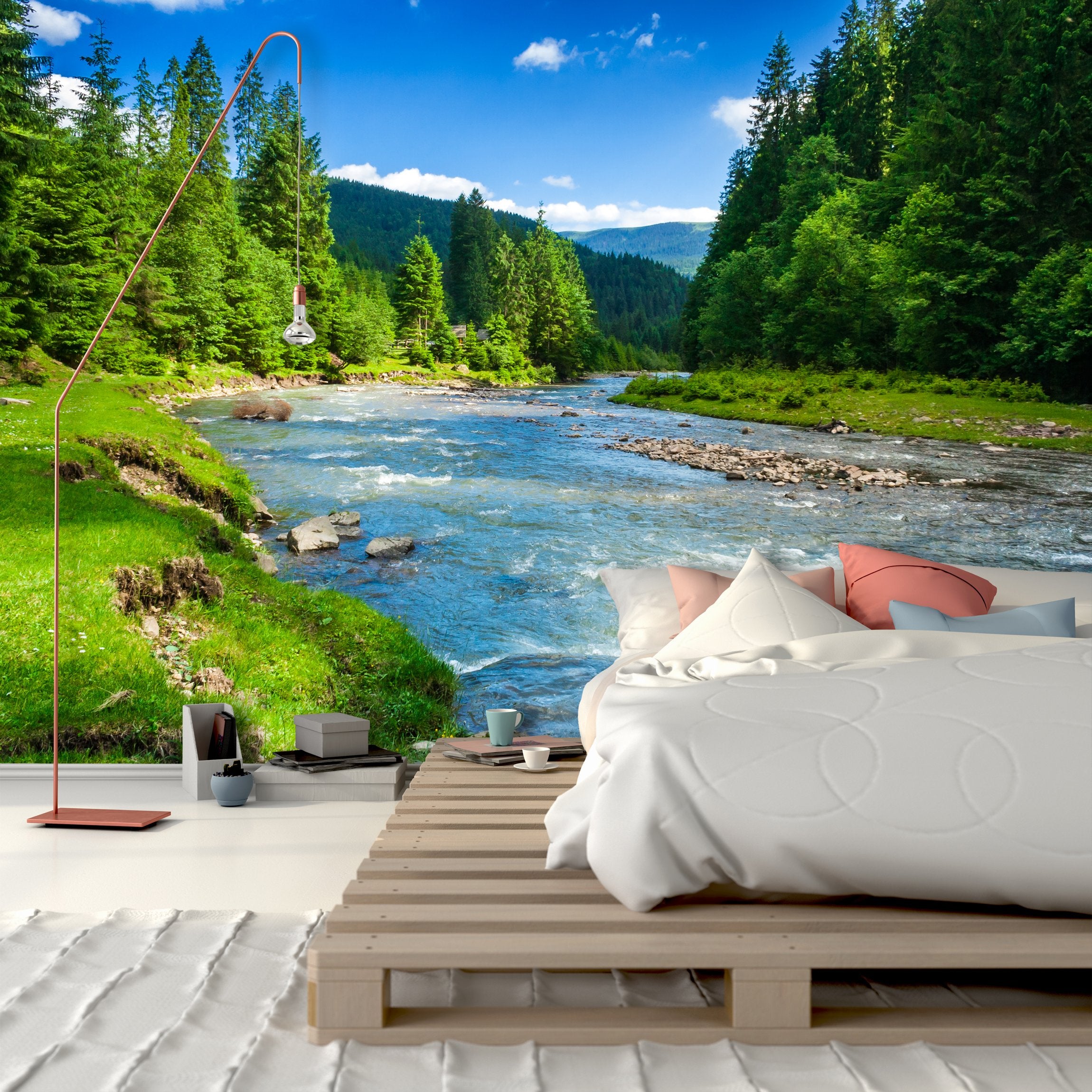 PVC Fototapete Mountain River – ECO Wandbild Selbstklebende Tapete – 3D Vinyl Wandsticker XXL SW252 - life-decor.de