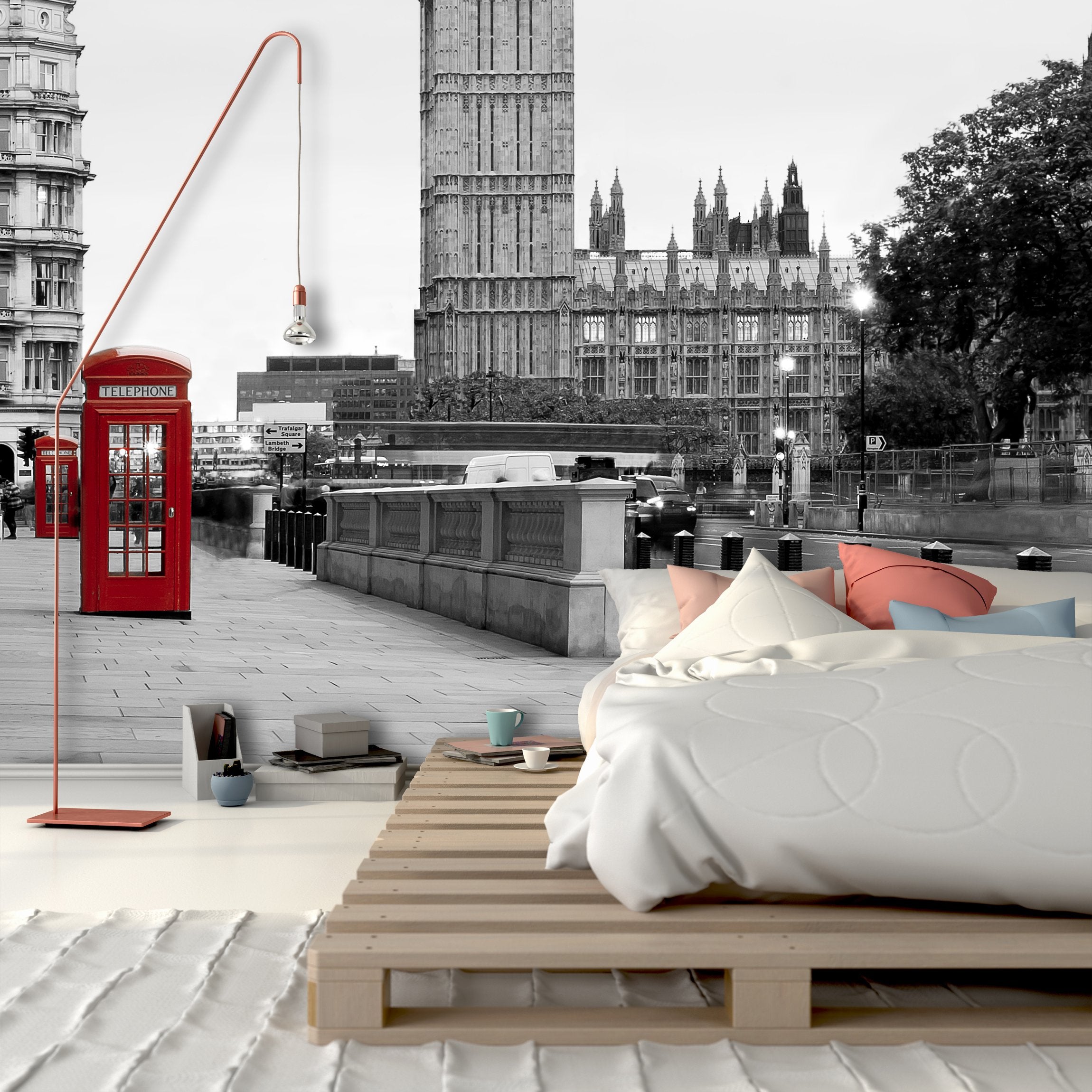 PVC Fototapete Red phone in London - ECO Wandbild Selbstklebende Tapete - 3D Vinyl Wandsticker XXL SW035