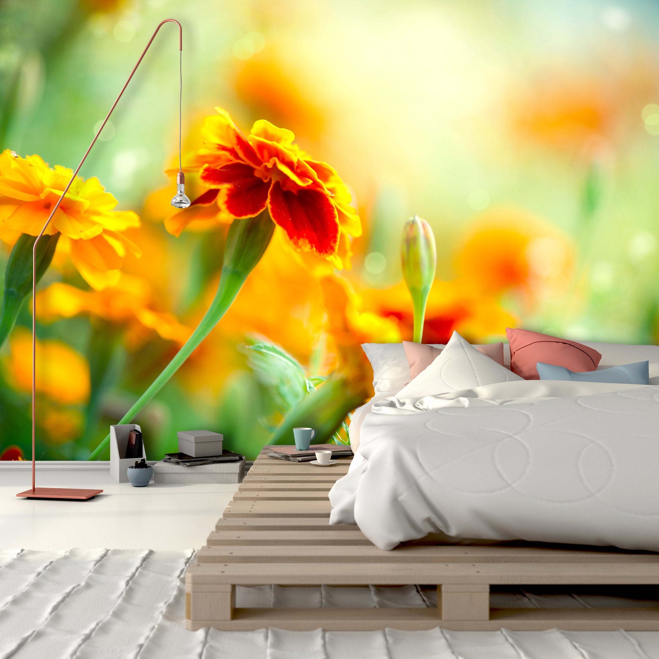 PVC Fototapete Marigold Flower – ECO Wandbild Selbstklebende Tapete – 3D Vinyl Wandsticker XXL SW098 - life-decor.de