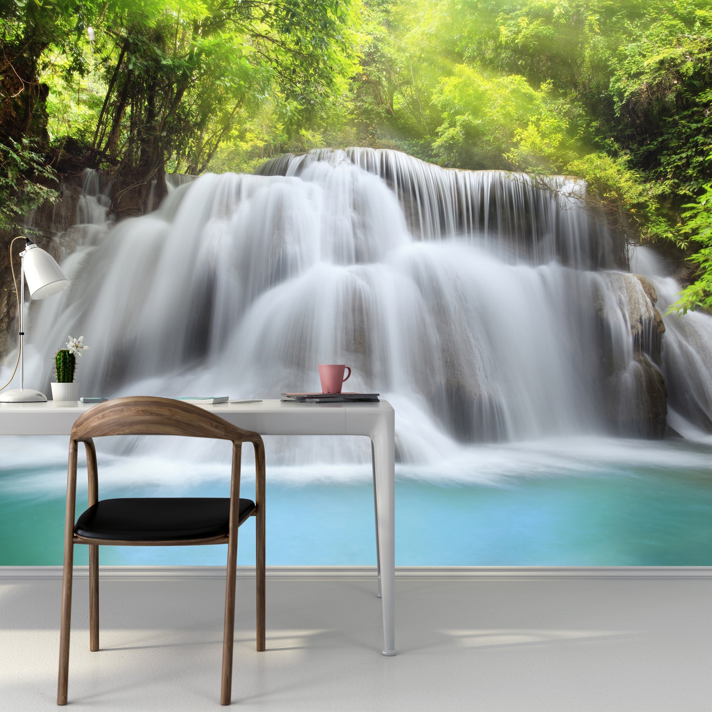 PVC Fototapete Huai Mae Kamin Waterfall - ECO Wandbild Selbstklebende Tapete - 3D Vinyl Wandsticker XXL SW076