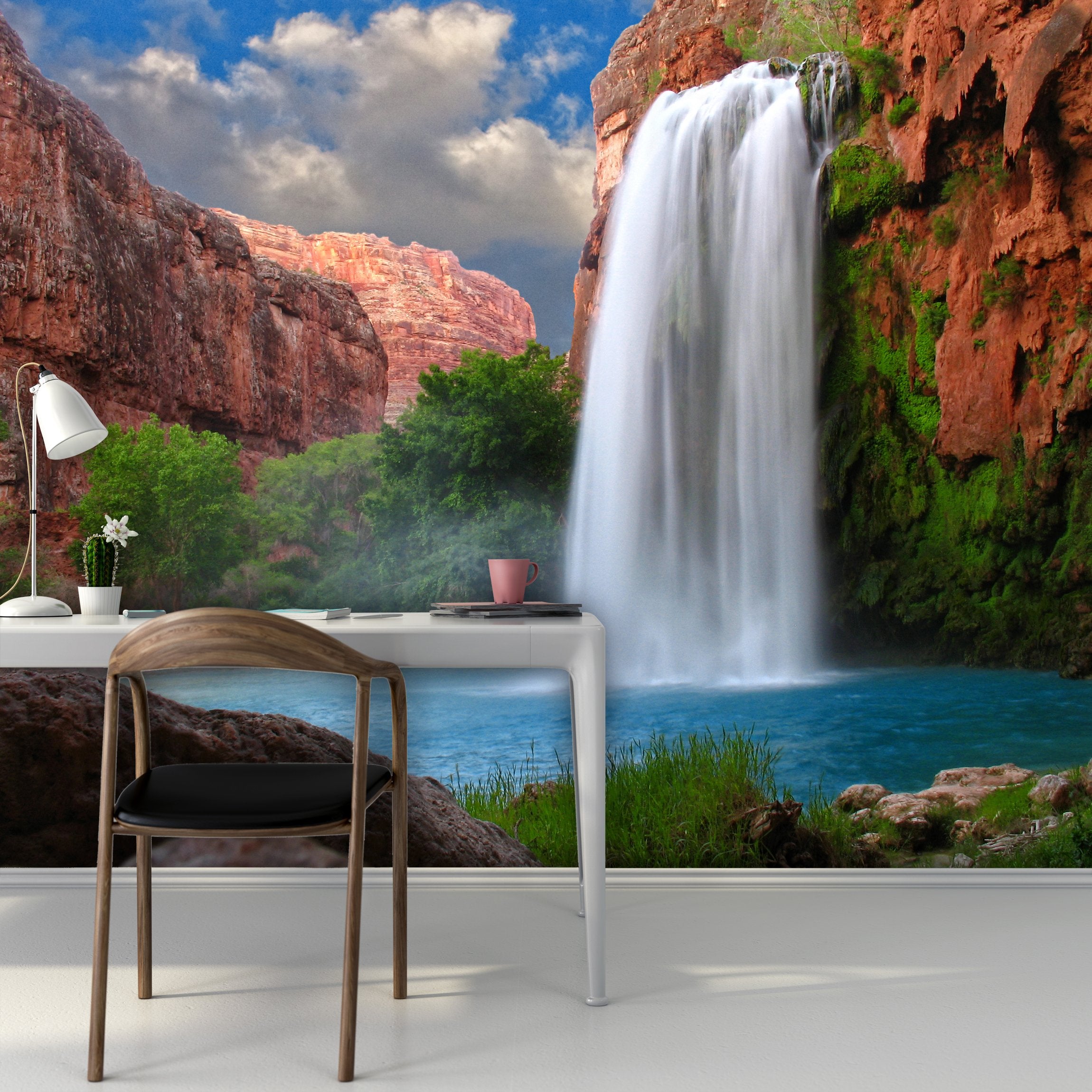 PVC Fototapete Tapeten Stunning Waterfall - ECO Wandbild Selbstklebende Tapete - 3D Vinyl Wandsticker XXL SW088