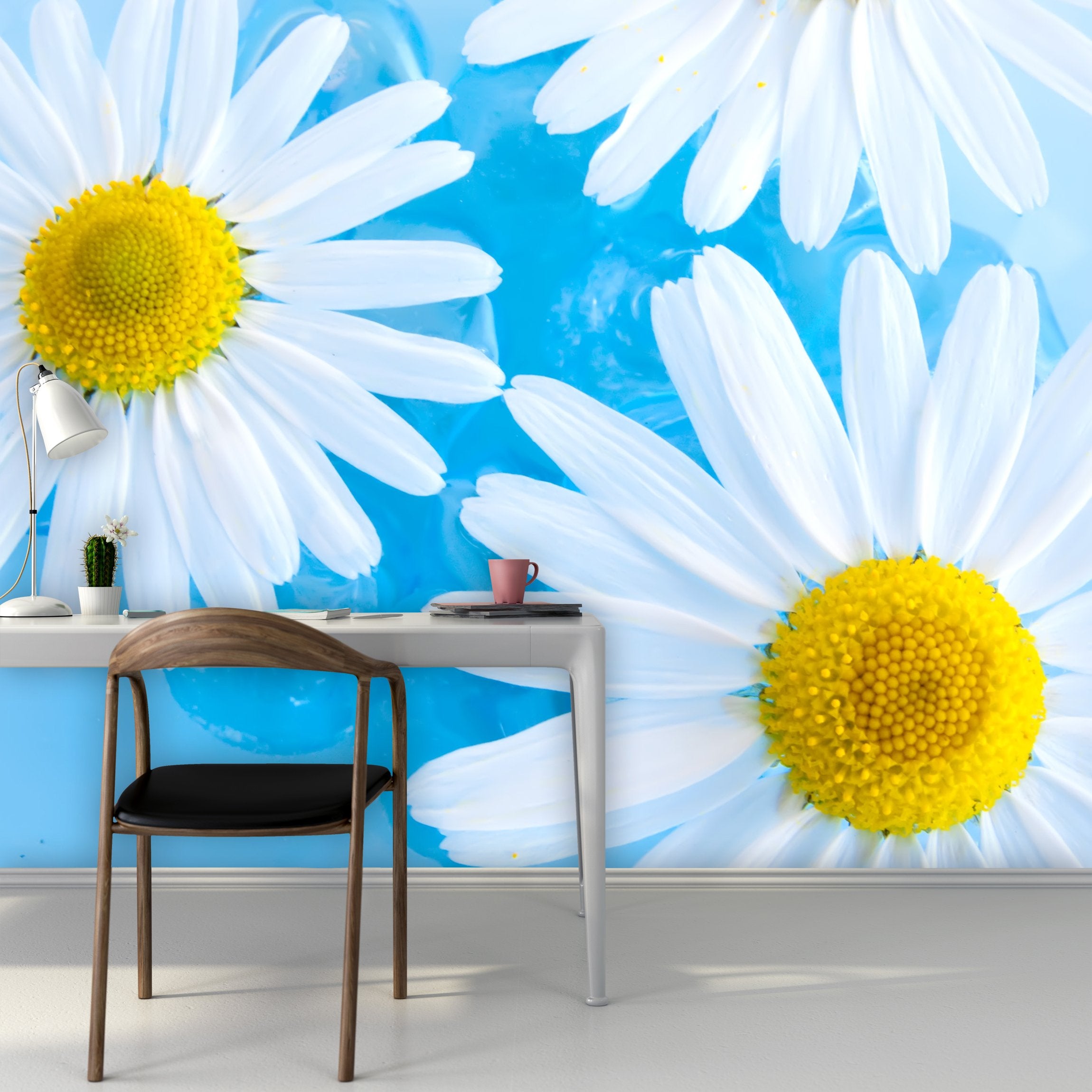 PVC Fototapete Beautiful Chamomiles On Water - ECO Wandbild Selbstklebende Tapete - 3D Vinyl Wandsticker XXL SW199