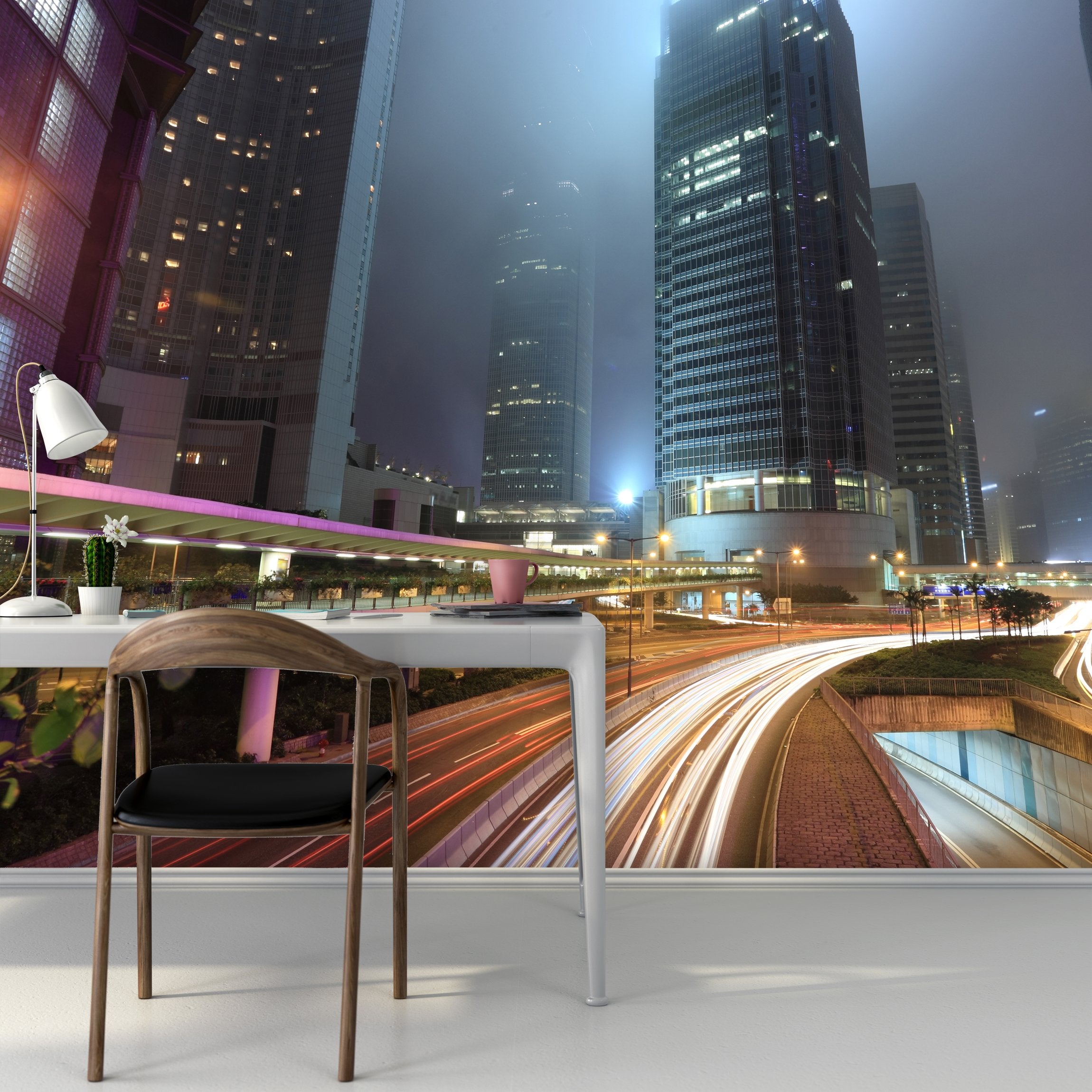 PVC Fototapete Traffic in Hong Kong City - ECO Wandbild Selbstklebende Tapete - 3D Vinyl Wandsticker XXL SW090