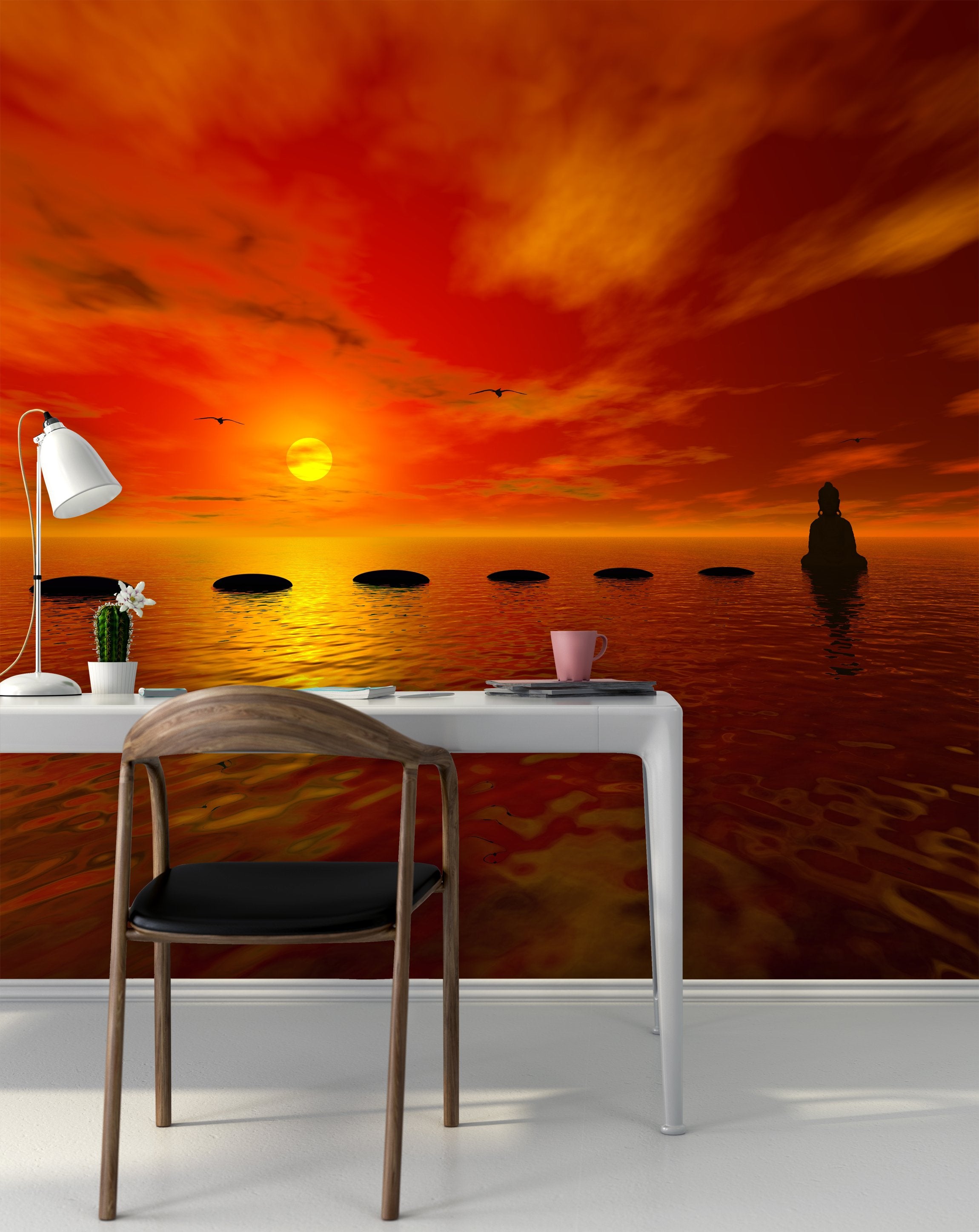 PVC Fototapete Steps And Buddha - ECO Wandbild Selbstklebende Tapete - 3D Vinyl Wandsticker XXL SW230