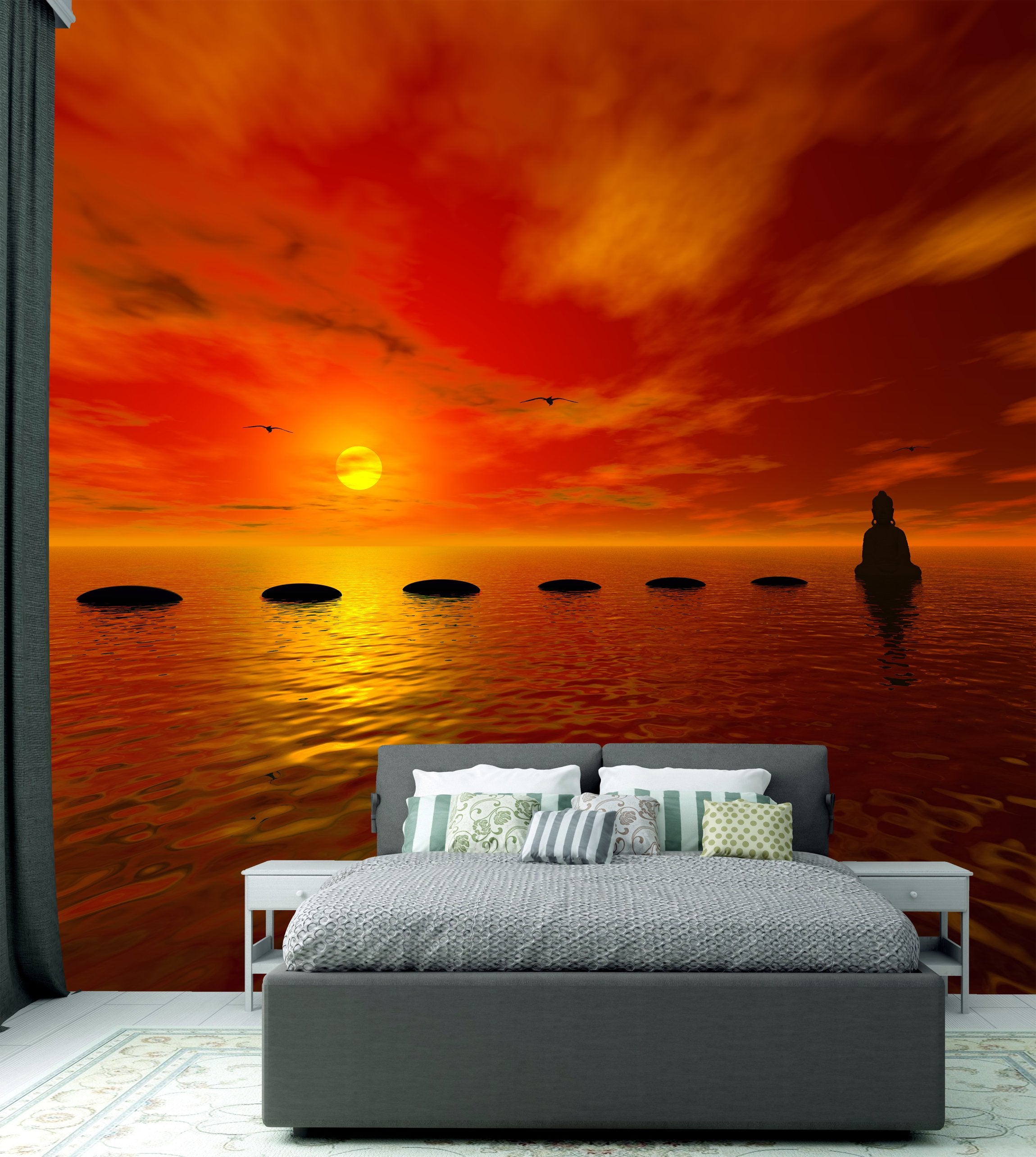 PVC Fototapete Steps And Buddha - ECO Wandbild Selbstklebende Tapete - 3D Vinyl Wandsticker XXL SW230