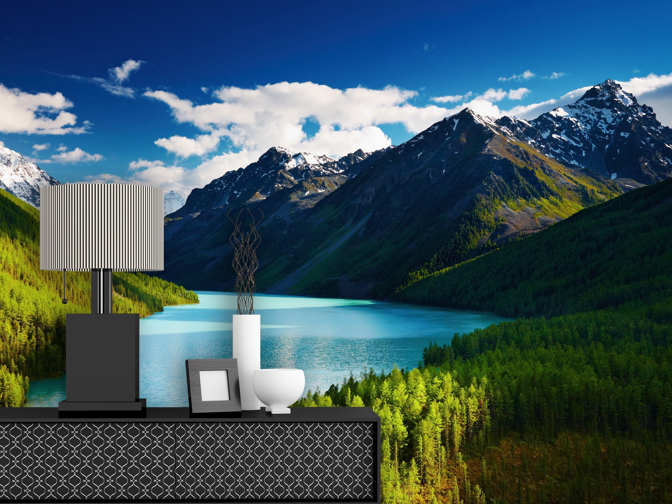 PVC Fototapete Mountain Lake – ECO Wandbild Selbstklebende Tapete – 3D Vinyl Wandsticker XXL SW124 - life-decor.de