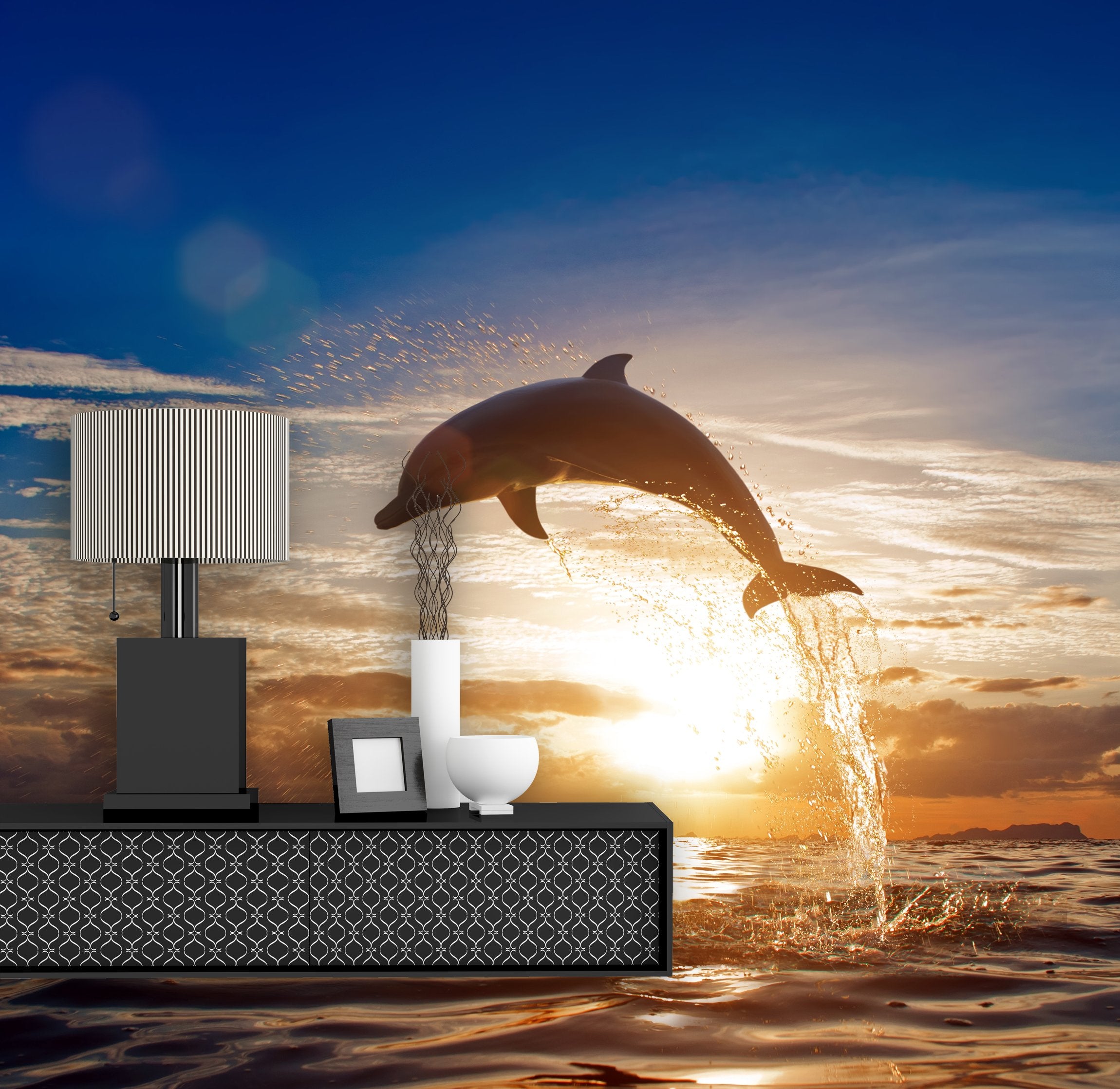 PVC Fototapete Dolphin Jumping - ECO Wandbild Selbstklebende Tapete - 3D Vinyl Wandsticker XXL SW114