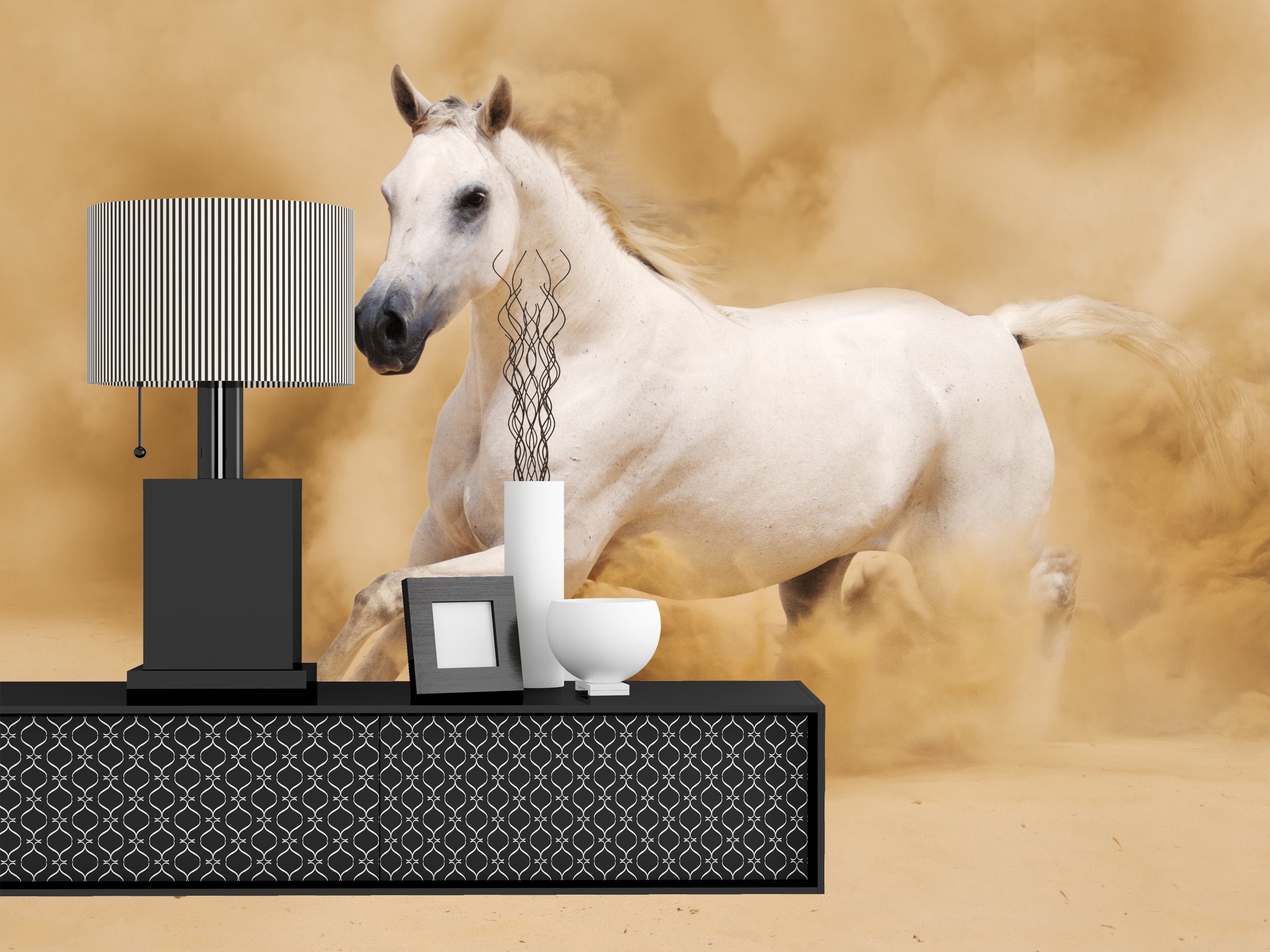 PVC Fototapete White Arabian Horse - ECO Wandbild Selbstklebende Tapete - 3D Vinyl Wandsticker XXL SW044