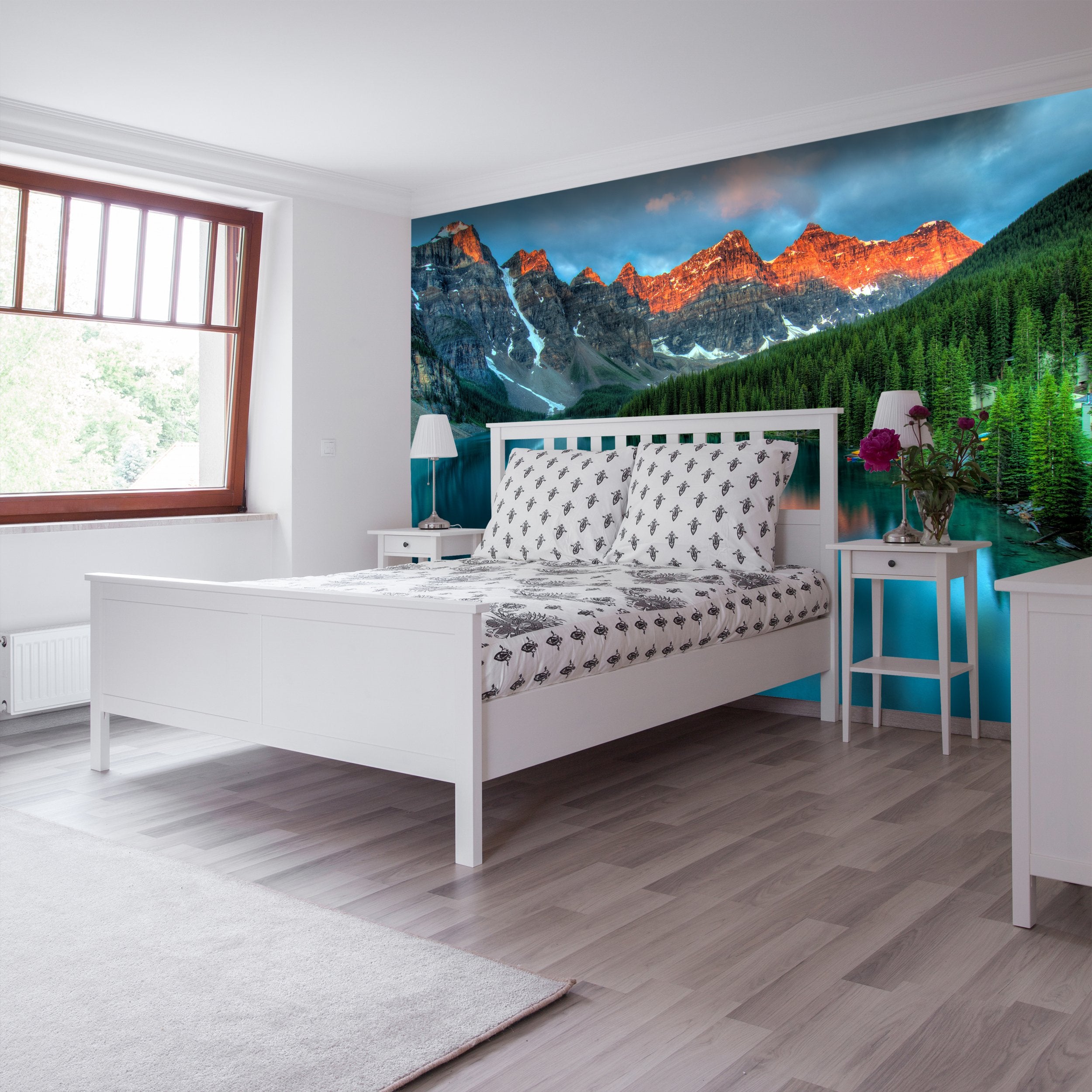 PVC Fototapete Moraine Lake Sunrise - ECO Wandbild Selbstklebende Tapete - 3D Vinyl Wandsticker XXL SW086