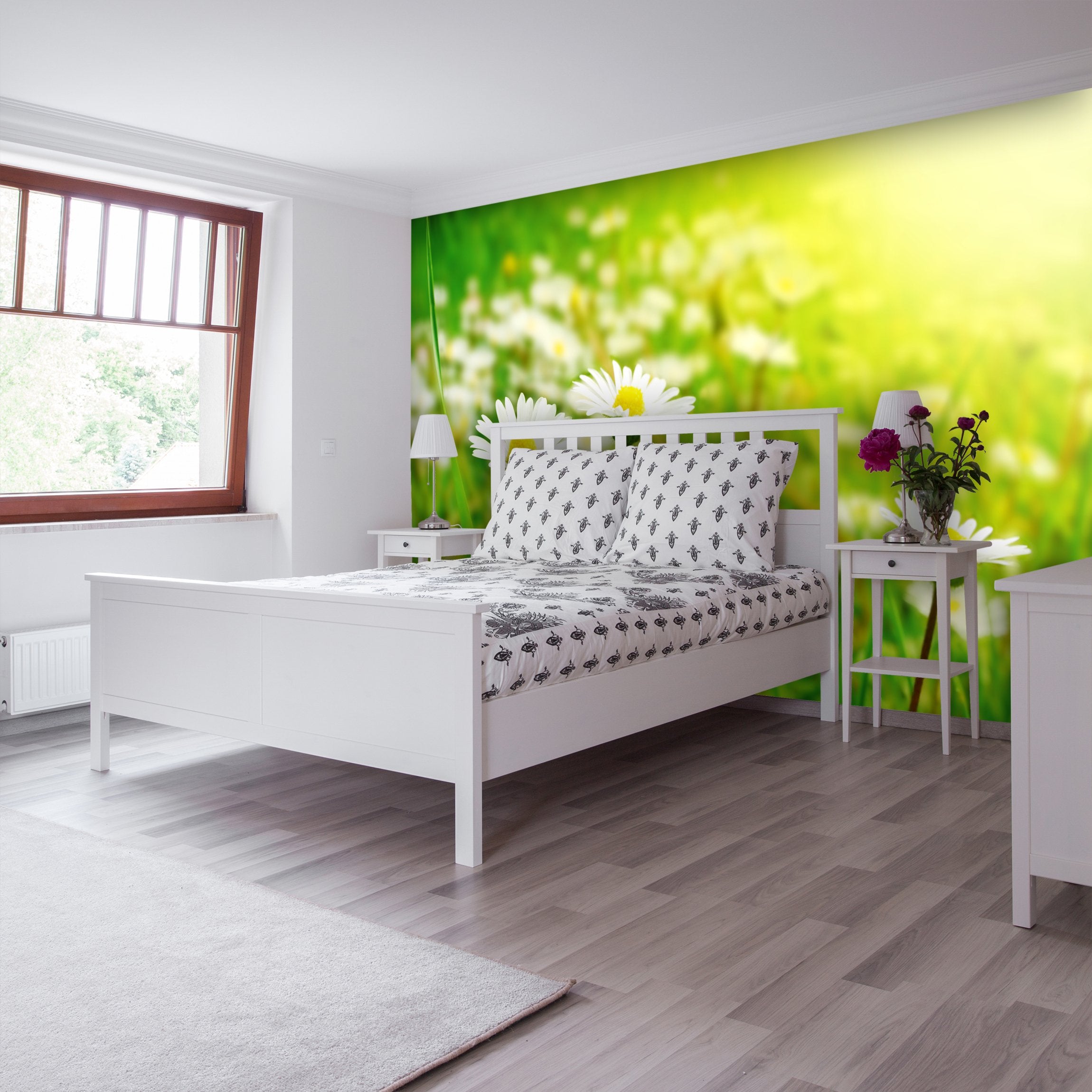 PVC Fototapete Tapeten White Flowers - ECO Wandbild Selbstklebende Tapete - 3D Vinyl Wandsticker XXL SW097