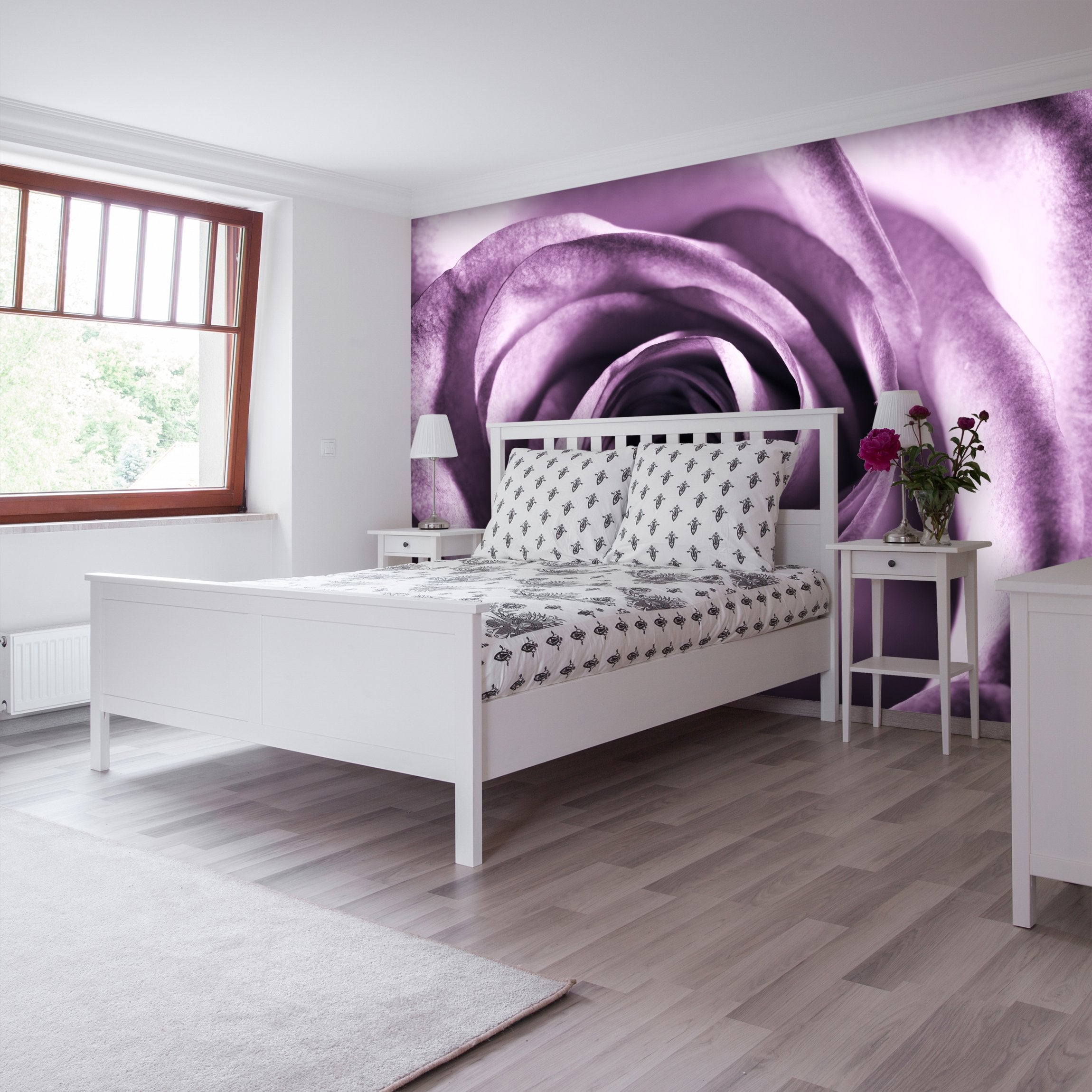 PVC Fototapete Purple Rose – ECO Wandbild Selbstklebende Tapete – 3D Vinyl Wandsticker XXL SW028 - life-decor.de