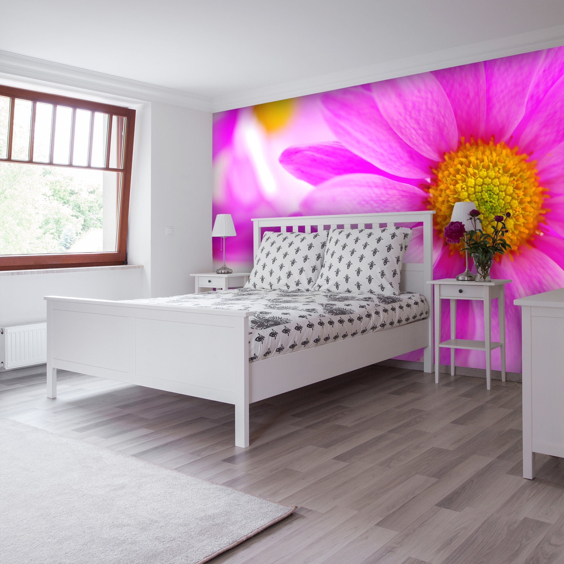 PVC Fototapete Pink Flowers – ECO Wandbild Selbstklebende Tapete – 3D Vinyl Wandsticker XXL SW060 - life-decor.de