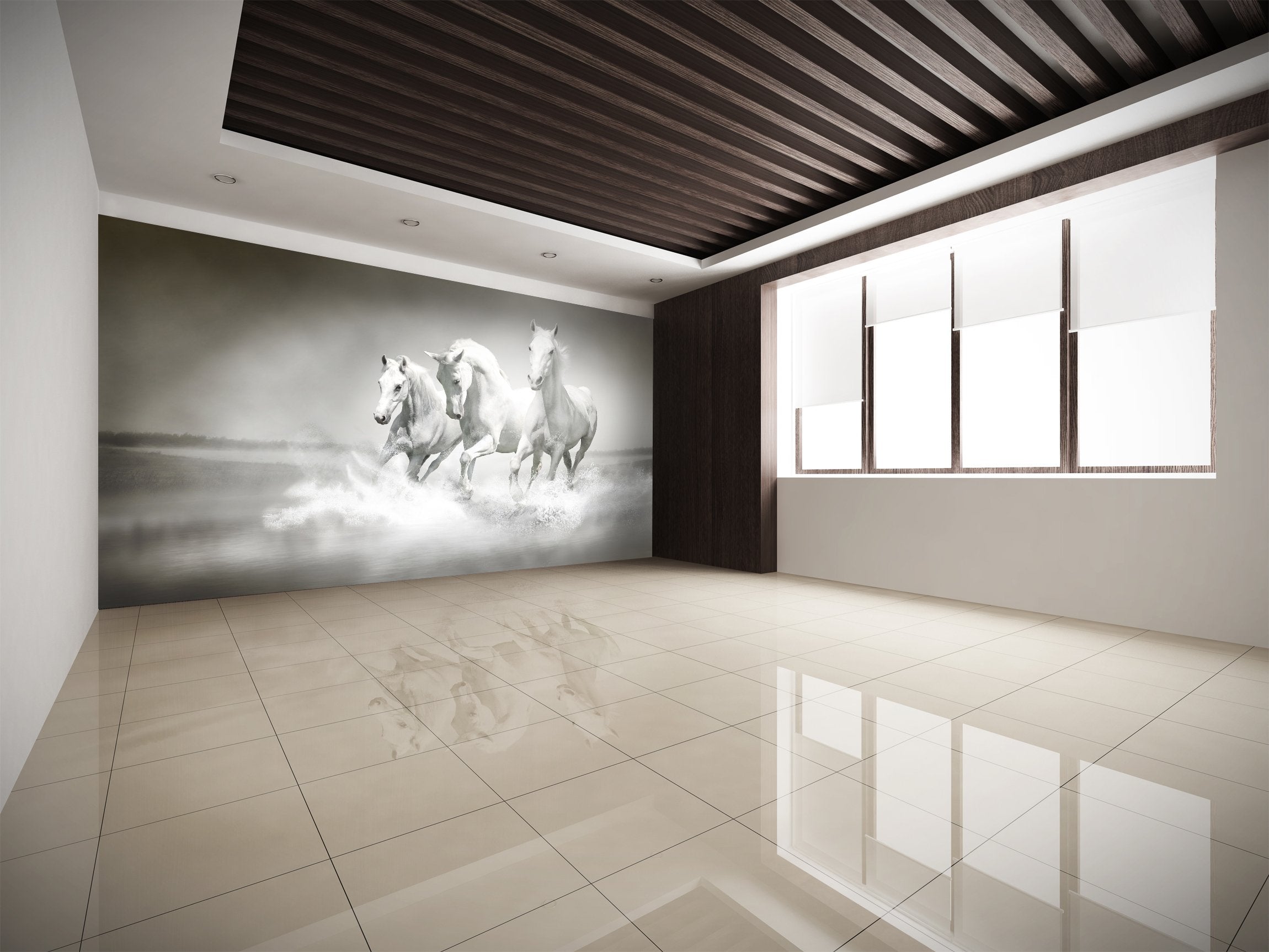 PVC Fototapete White horses - ECO Wandbild Selbstklebende Tapete - 3D Vinyl Wandsticker XXL SW020