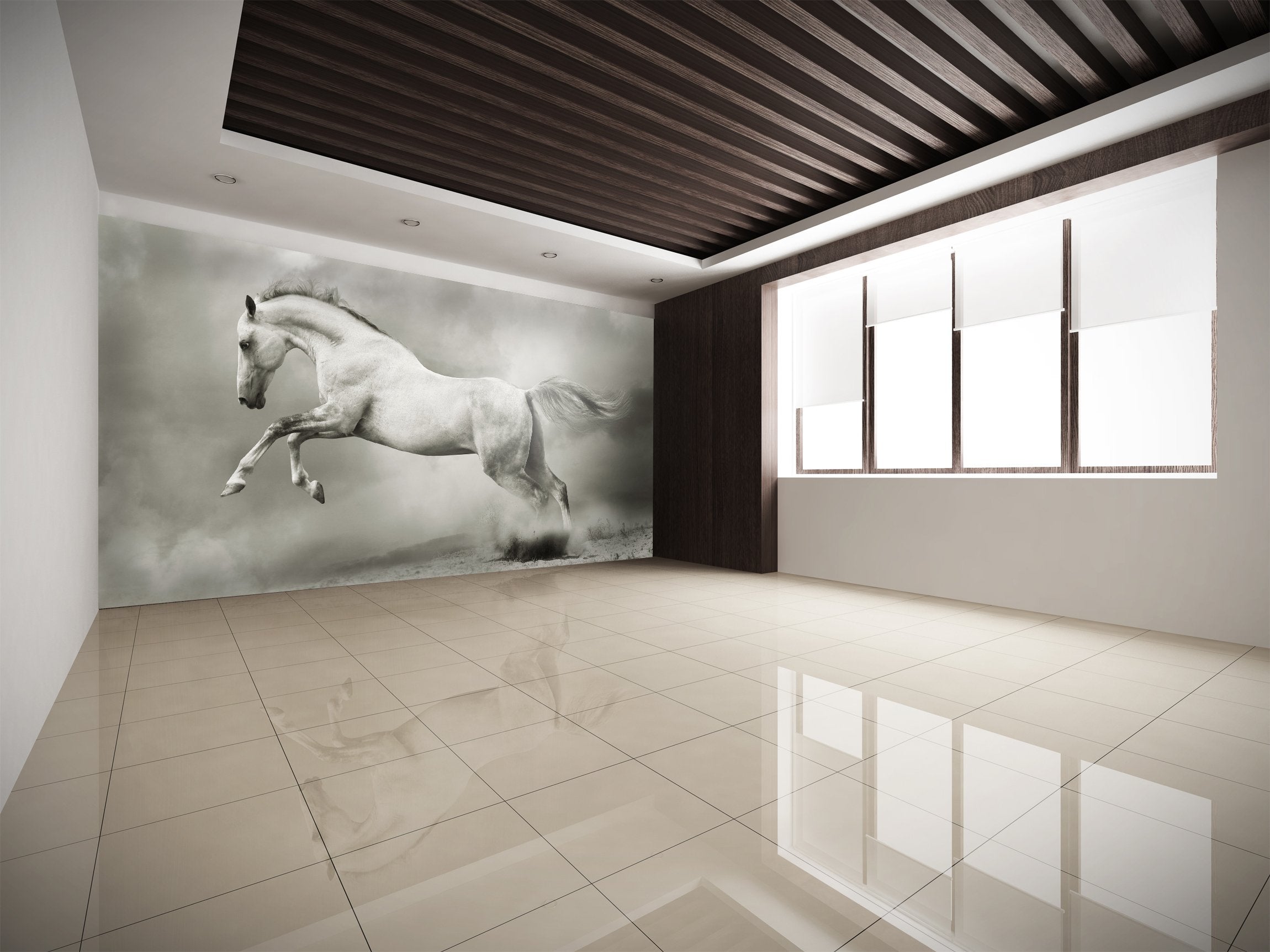 PVC Fototapete White Stallion - ECO Wandbild Selbstklebende Tapete - 3D Vinyl Wandsticker XXL SW052