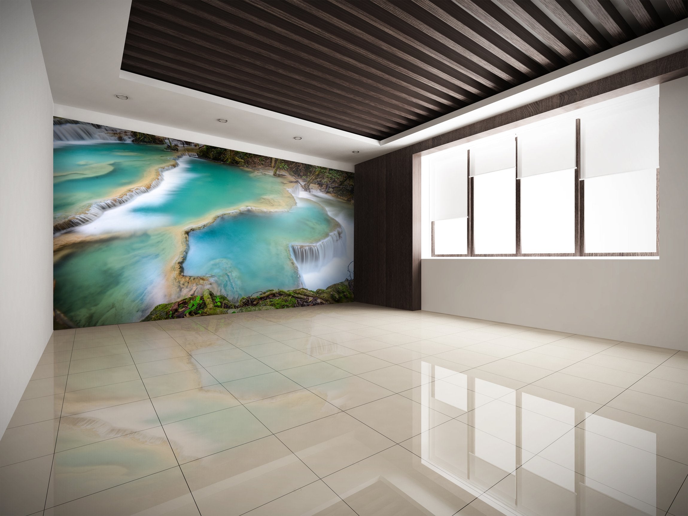 PVC Fototapete Deep Forest Waterfall - ECO Wandbild Selbstklebende Tapete - 3D Vinyl Wandsticker XXL SW213
