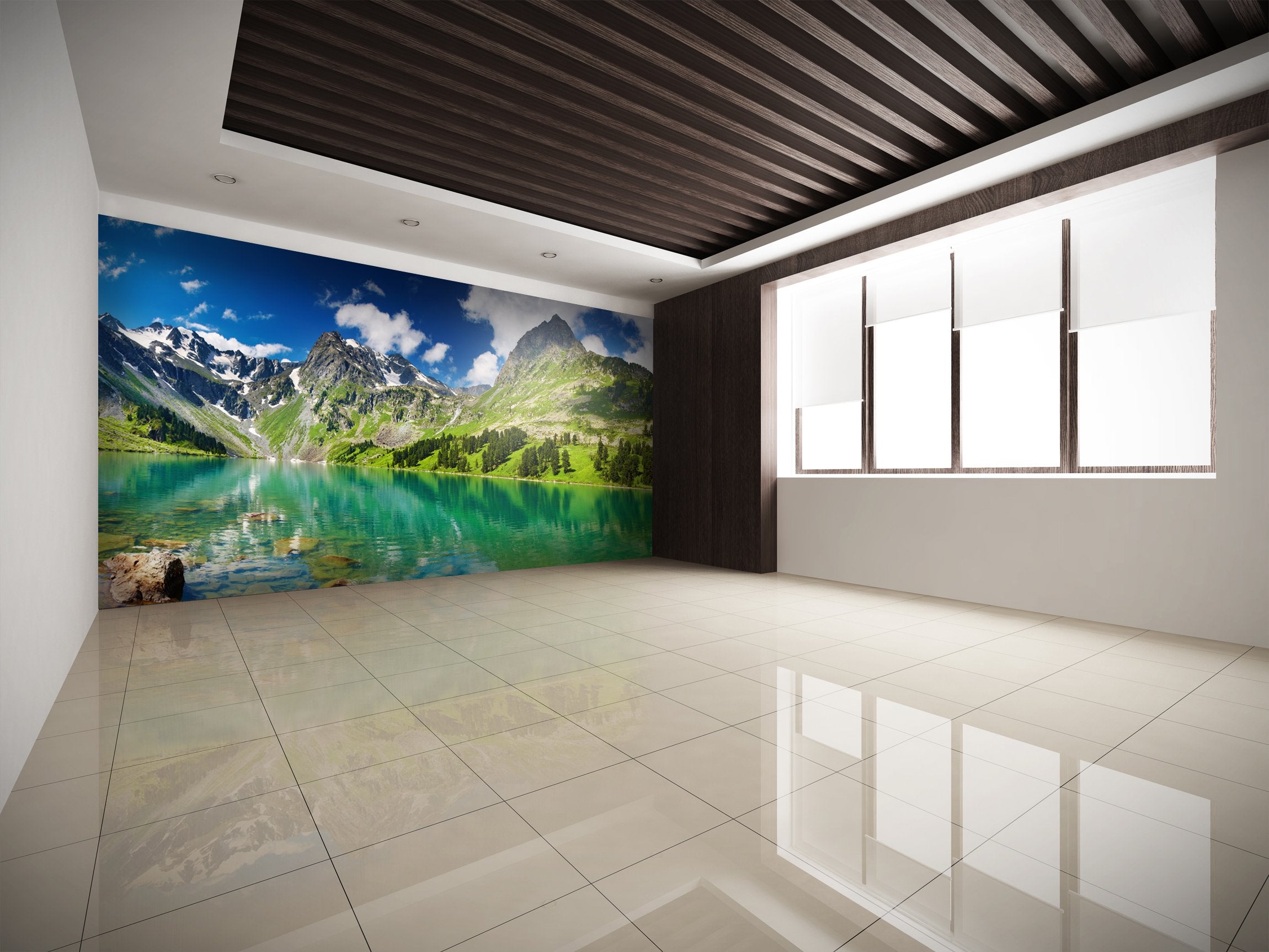 PVC Fototapete Mountain Lake – ECO Wandbild Selbstklebende Tapete – 3D Vinyl Wandsticker XXL SW223 - life-decor.de