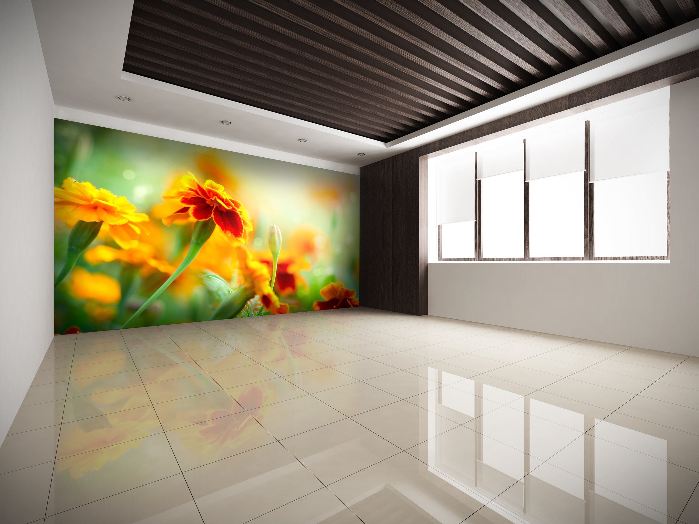 PVC Fototapete Marigold Flower – ECO Wandbild Selbstklebende Tapete – 3D Vinyl Wandsticker XXL SW098 - life-decor.de