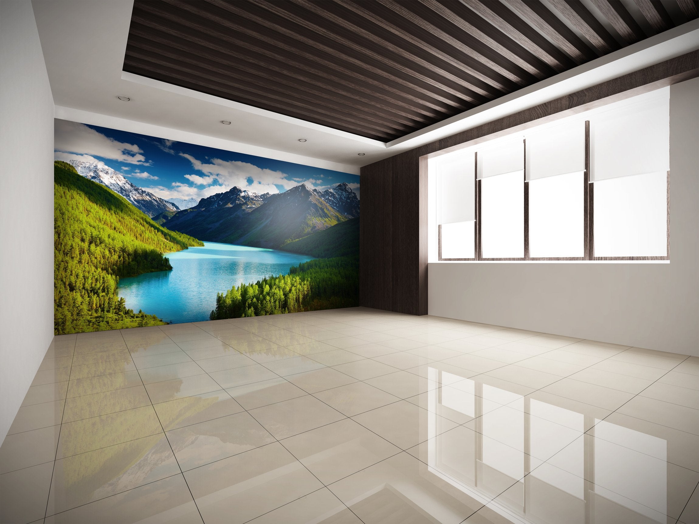 PVC Fototapete Mountain Lake – ECO Wandbild Selbstklebende Tapete – 3D Vinyl Wandsticker XXL SW124 - life-decor.de