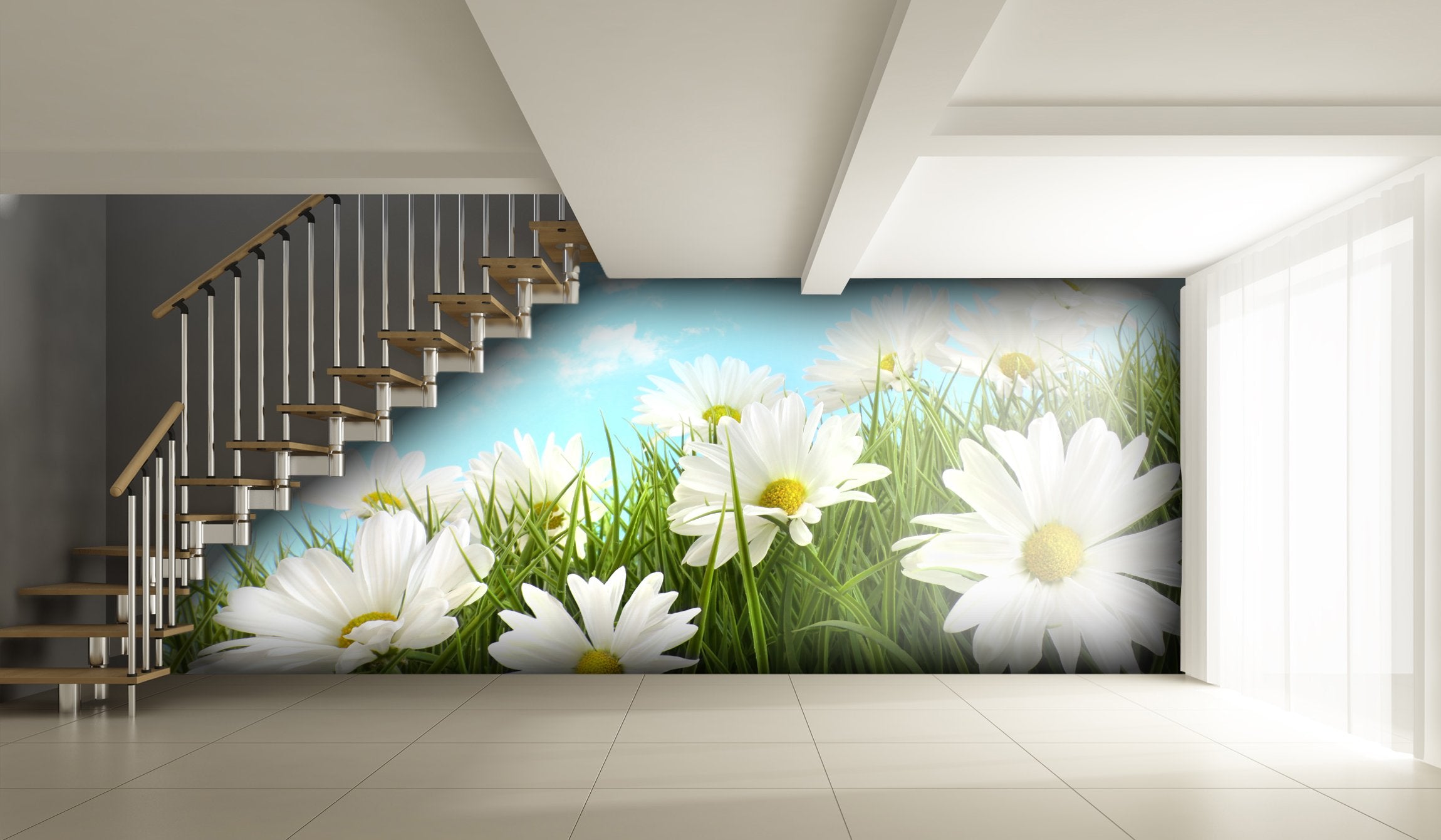 PVC Fototapete White Summer Daisies - ECO Wandbild Selbstklebende Tapete - 3D Vinyl Wandsticker XXL SW096