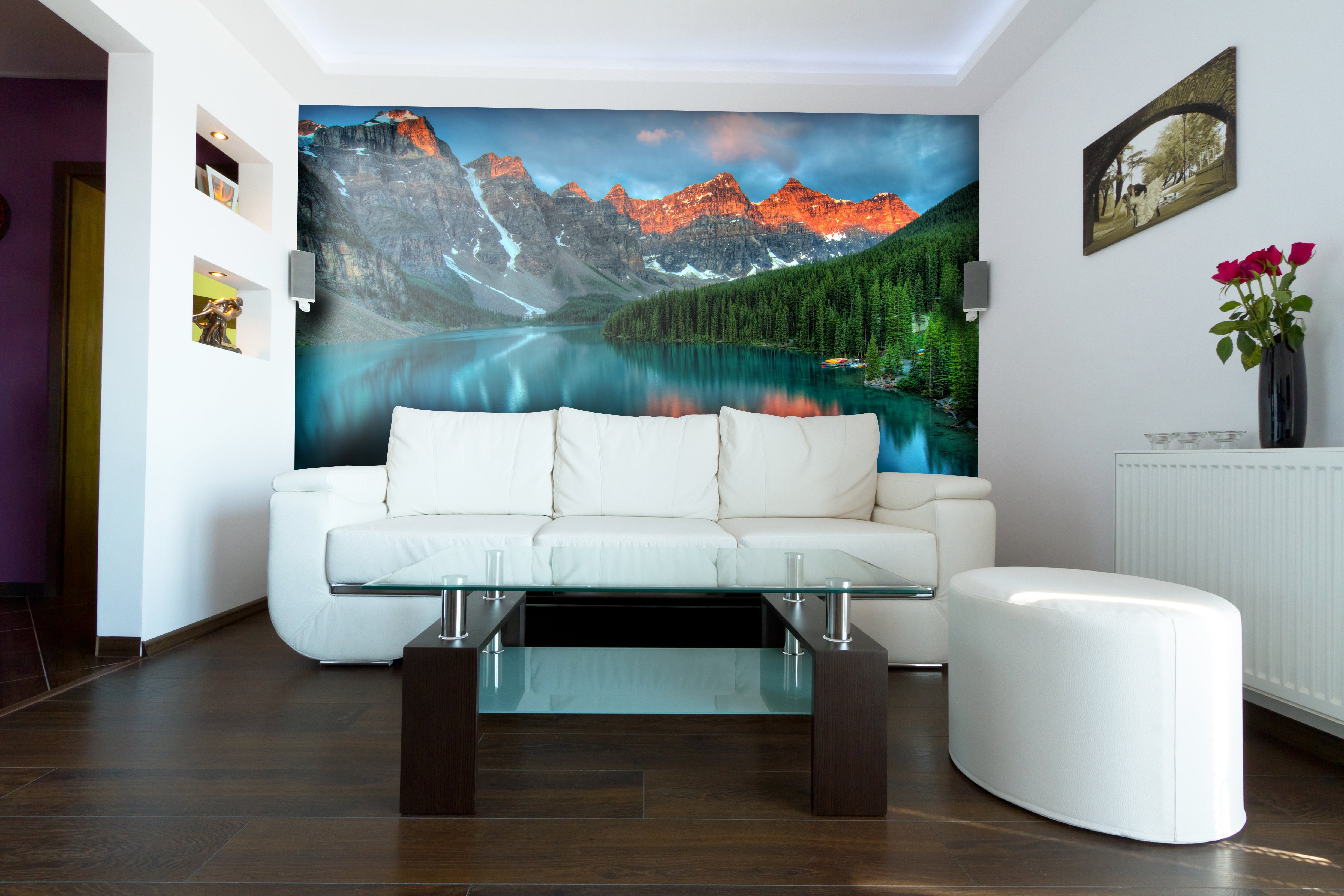PVC Fototapete Moraine Lake Sunrise - ECO Wandbild Selbstklebende Tapete - 3D Vinyl Wandsticker XXL SW086