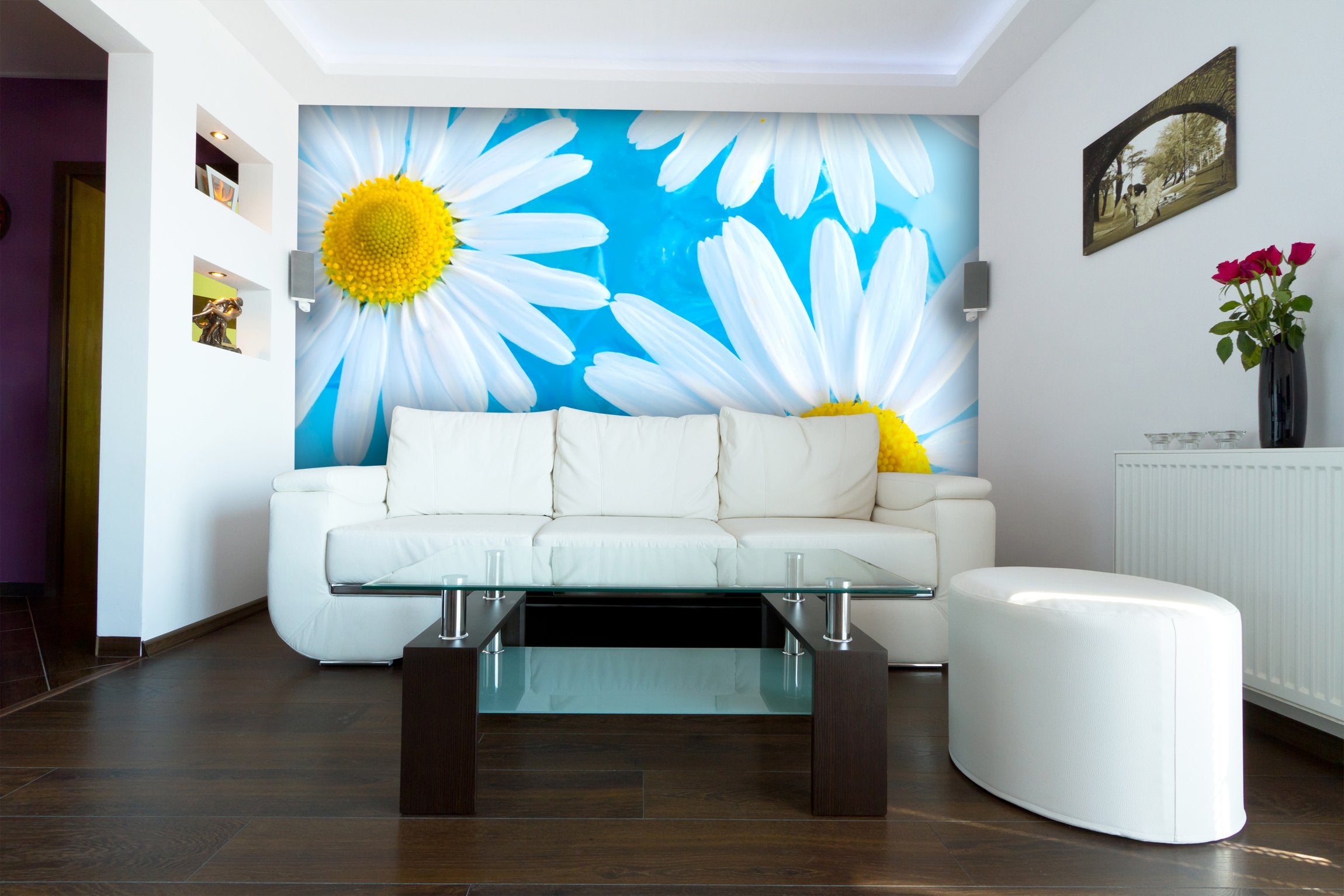 PVC Fototapete Beautiful Chamomiles On Water - ECO Wandbild Selbstklebende Tapete - 3D Vinyl Wandsticker XXL SW199