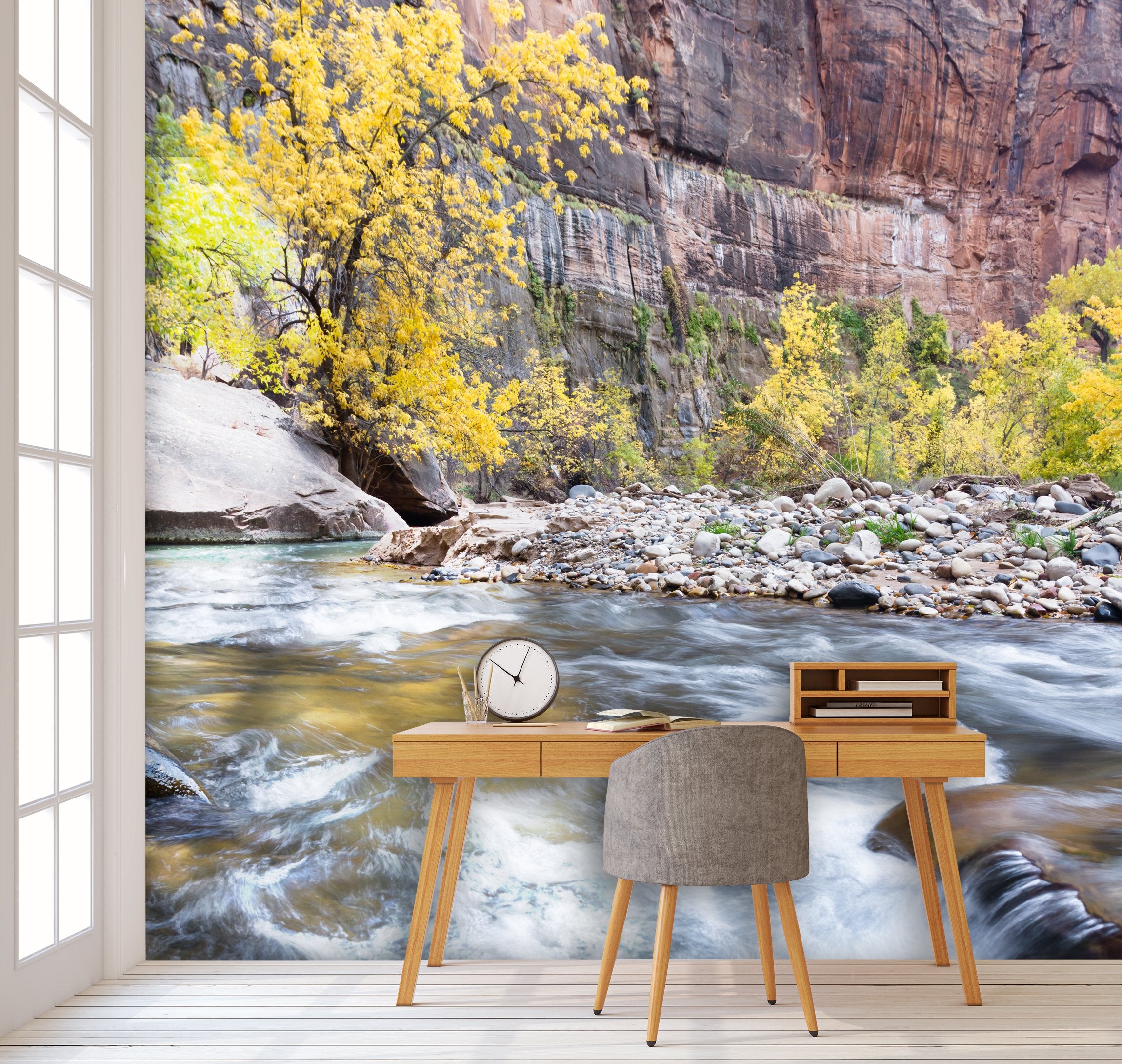 PVC Fototapete Autumn On The Virgin River- ECO Wandbild Selbstklebende Tapete - 3D Vinyl Wandsticker XXL SW294