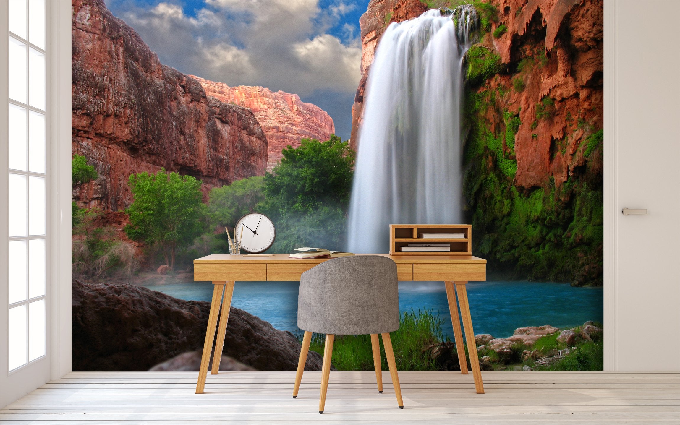 PVC Fototapete Tapeten Stunning Waterfall - ECO Wandbild Selbstklebende Tapete - 3D Vinyl Wandsticker XXL SW088