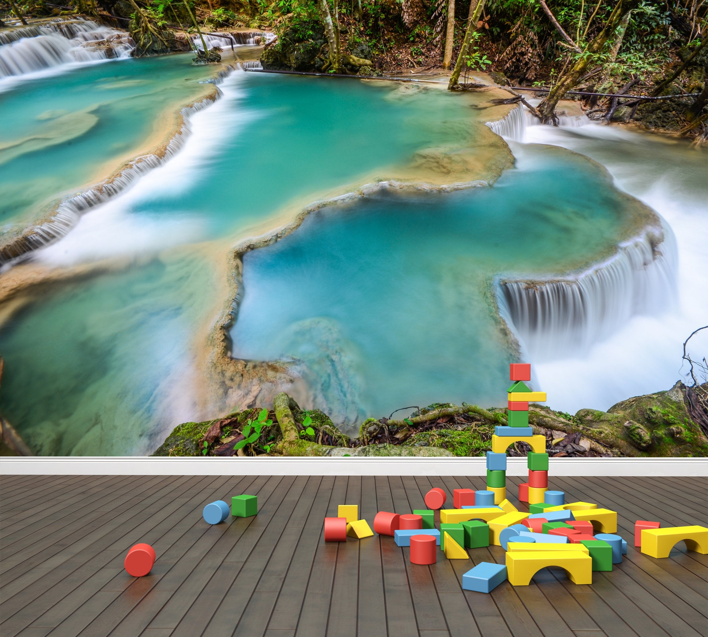 PVC Fototapete Deep Forest Waterfall - ECO Wandbild Selbstklebende Tapete - 3D Vinyl Wandsticker XXL SW213
