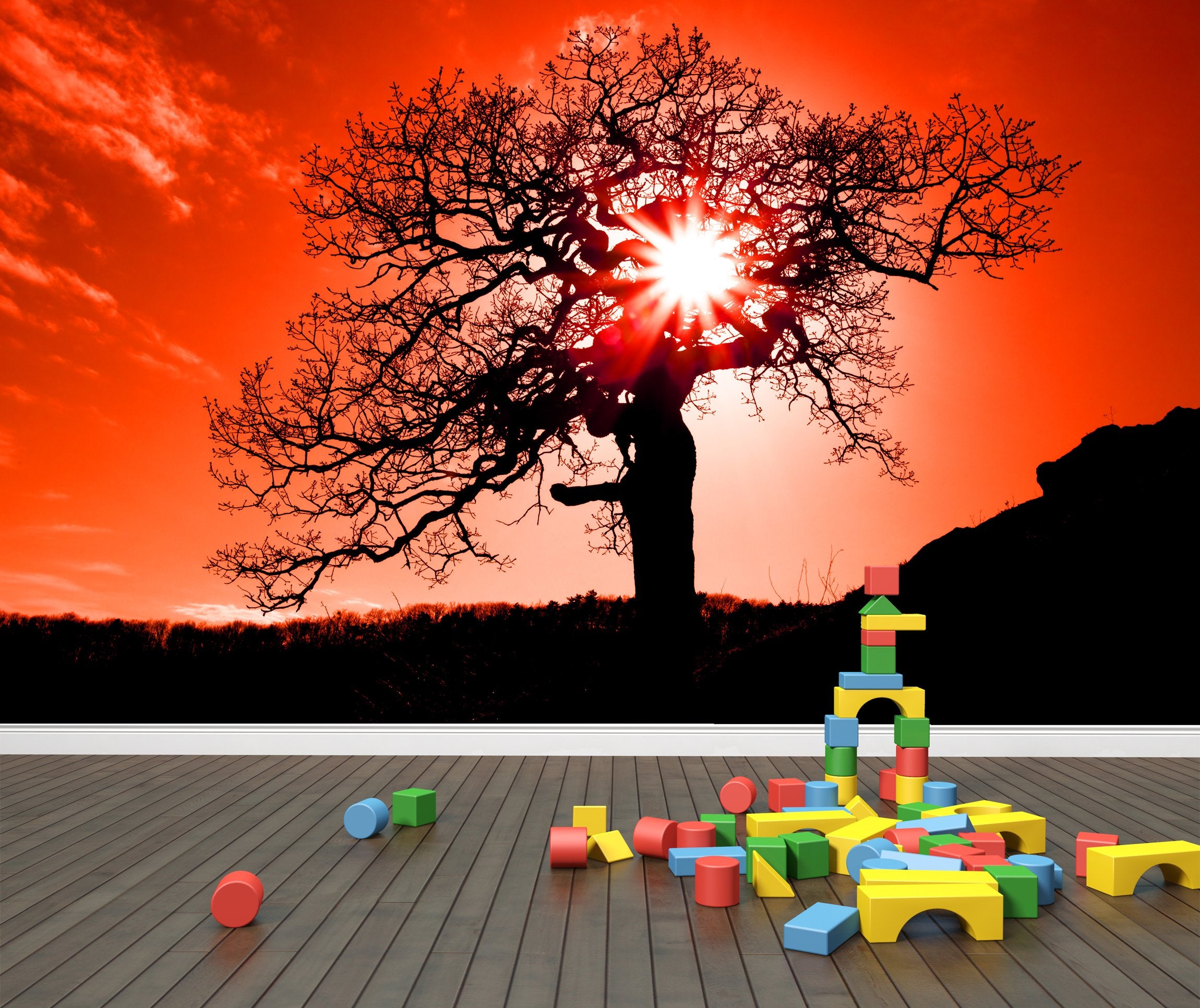 PVC Fototapete Old Oak In Sunset – ECO Wandbild Selbstklebende Tapete – 3D Vinyl Wandsticker XXL SW134 - life-decor.de