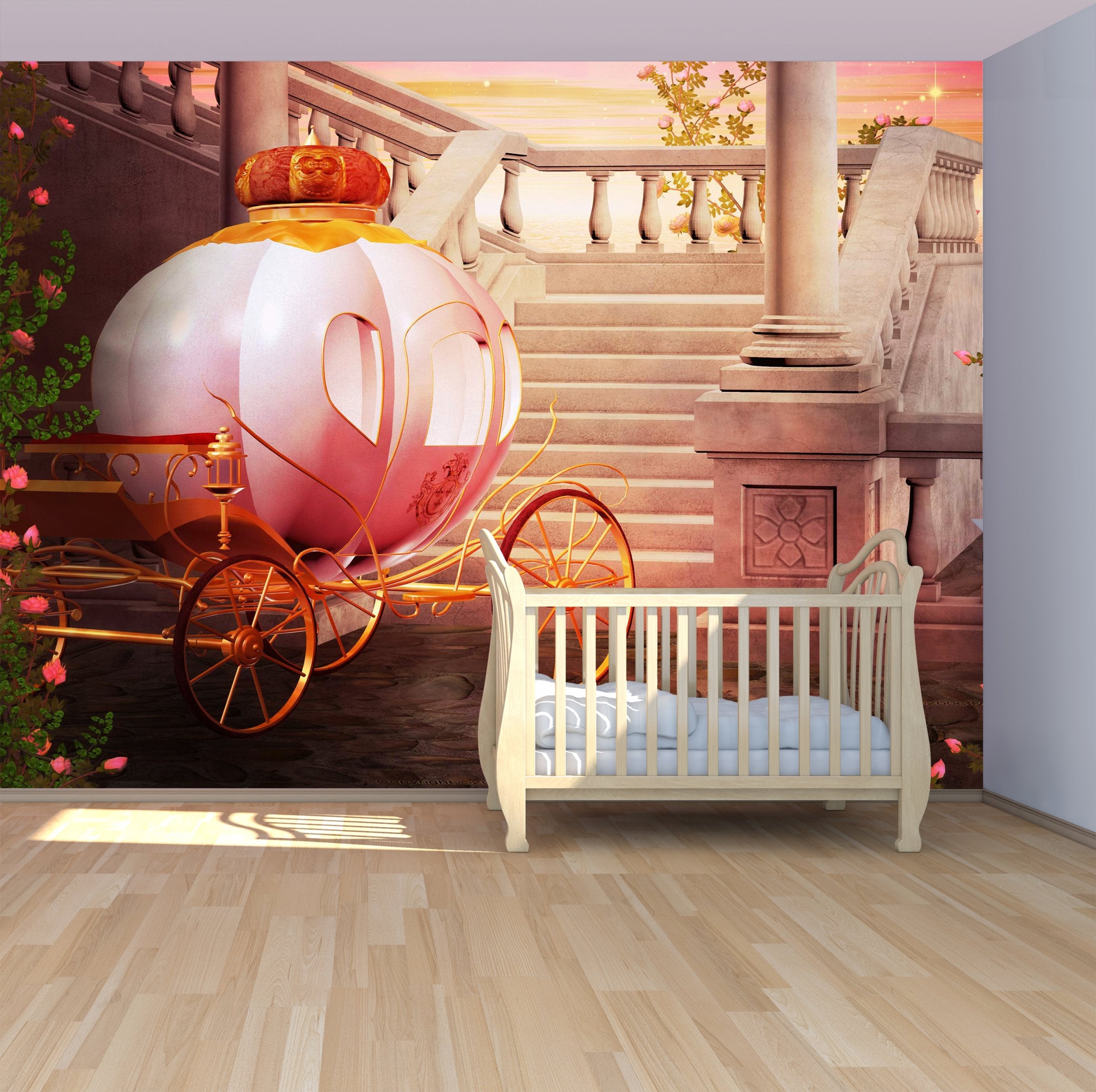 PVC Fototapete Carriage Castle Fantasy - ECO Wandbild Selbstklebende Tapete - 3D Vinyl Wandsticker XXL SW163