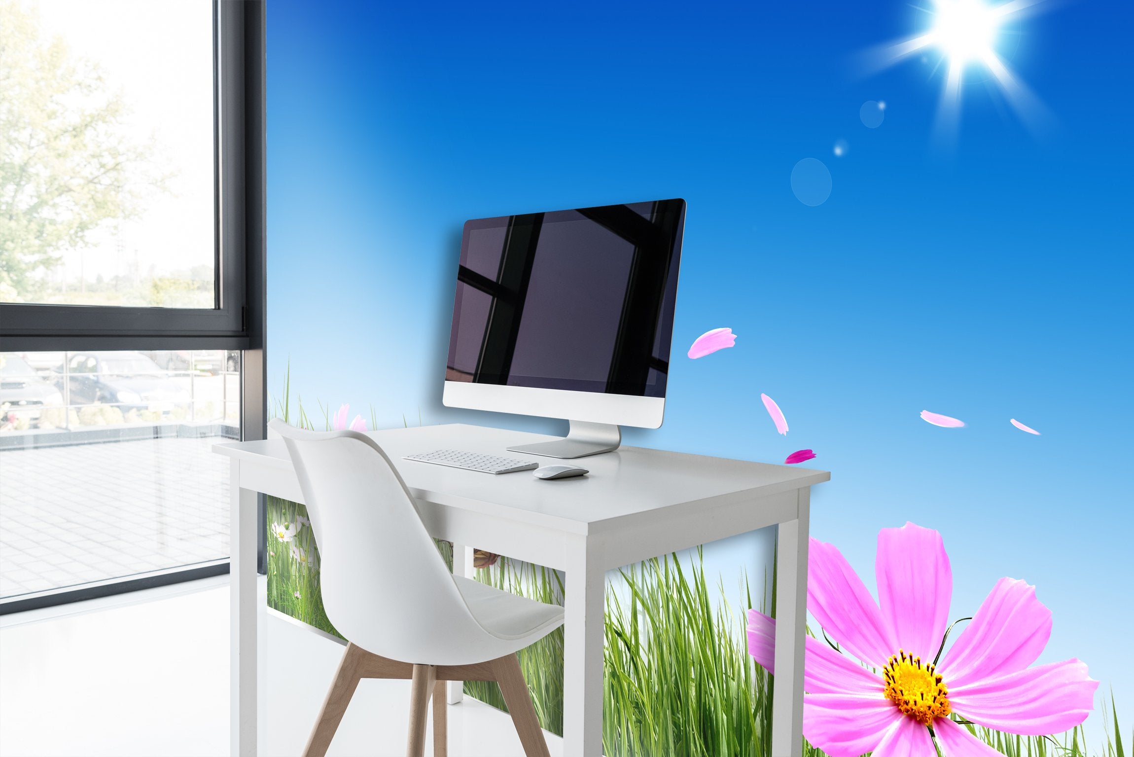 PVC Fototapete Green Grass And Flowers - ECO Wandbild Selbstklebende Tapete - 3D Vinyl Wandsticker XXL SW248