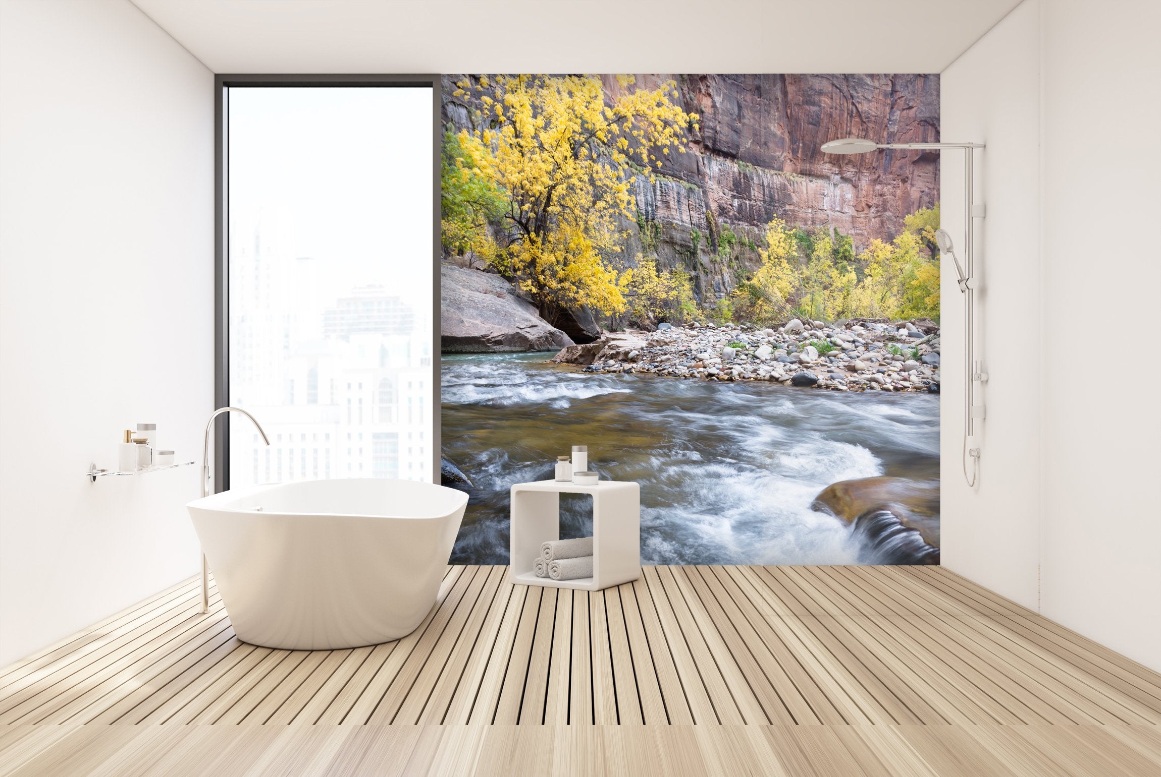 PVC Fototapete Autumn On The Virgin River- ECO Wandbild Selbstklebende Tapete - 3D Vinyl Wandsticker XXL SW294