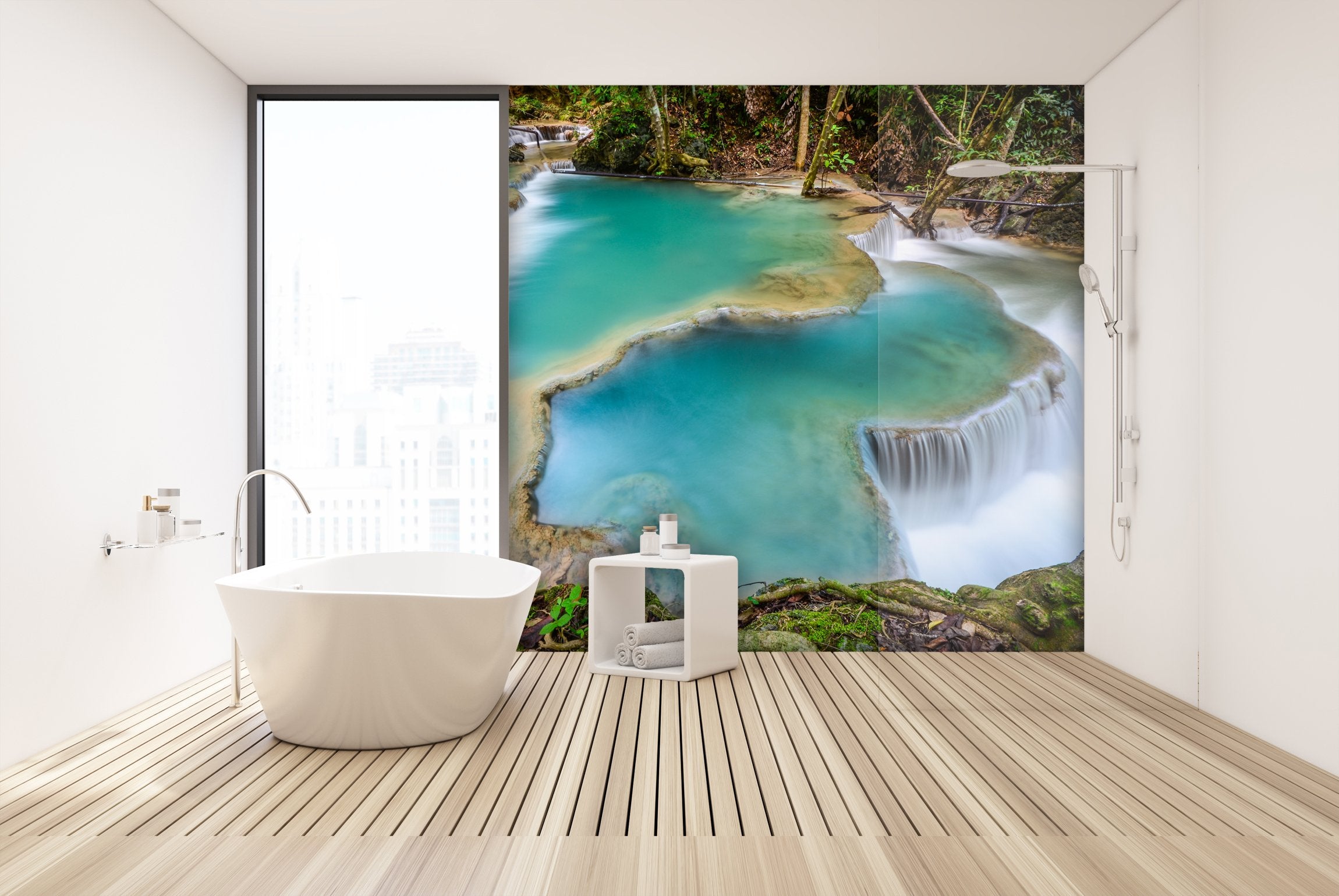 PVC Fototapete Deep Forest Waterfall - ECO Wandbild Selbstklebende Tapete - 3D Vinyl Wandsticker XXL SW213