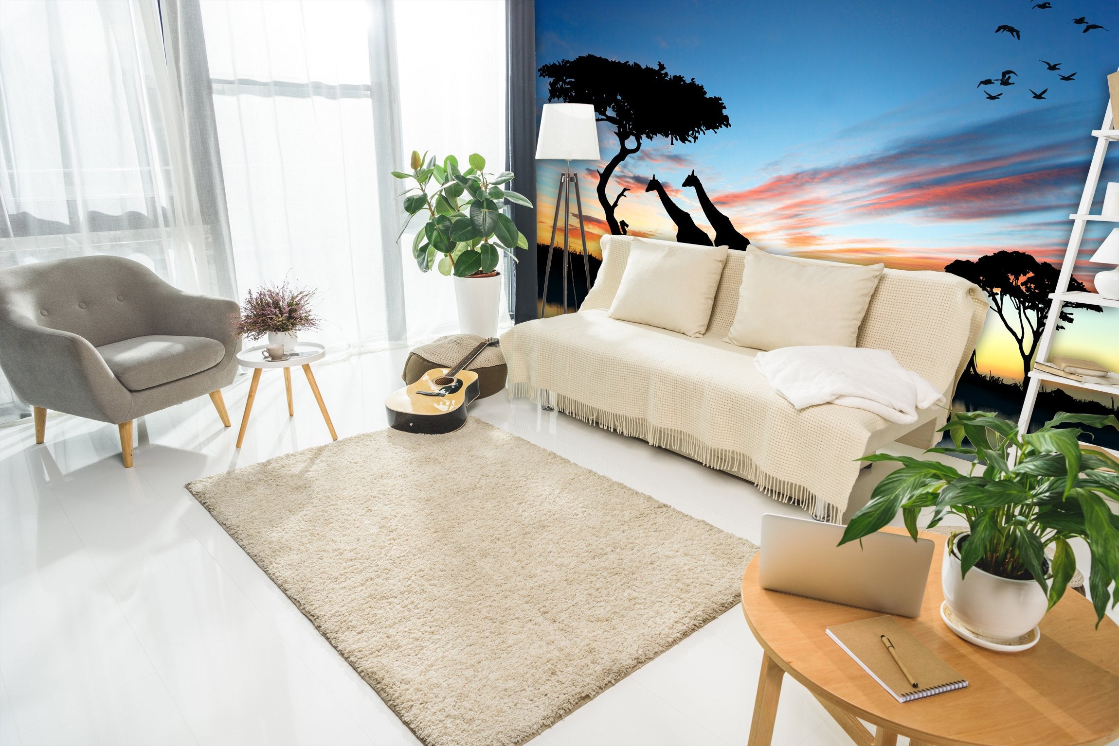 PVC Fototapete Safari in Africa - ECO Wandbild Selbstklebende Tapete - 3D Vinyl Wandsticker XXL SW045