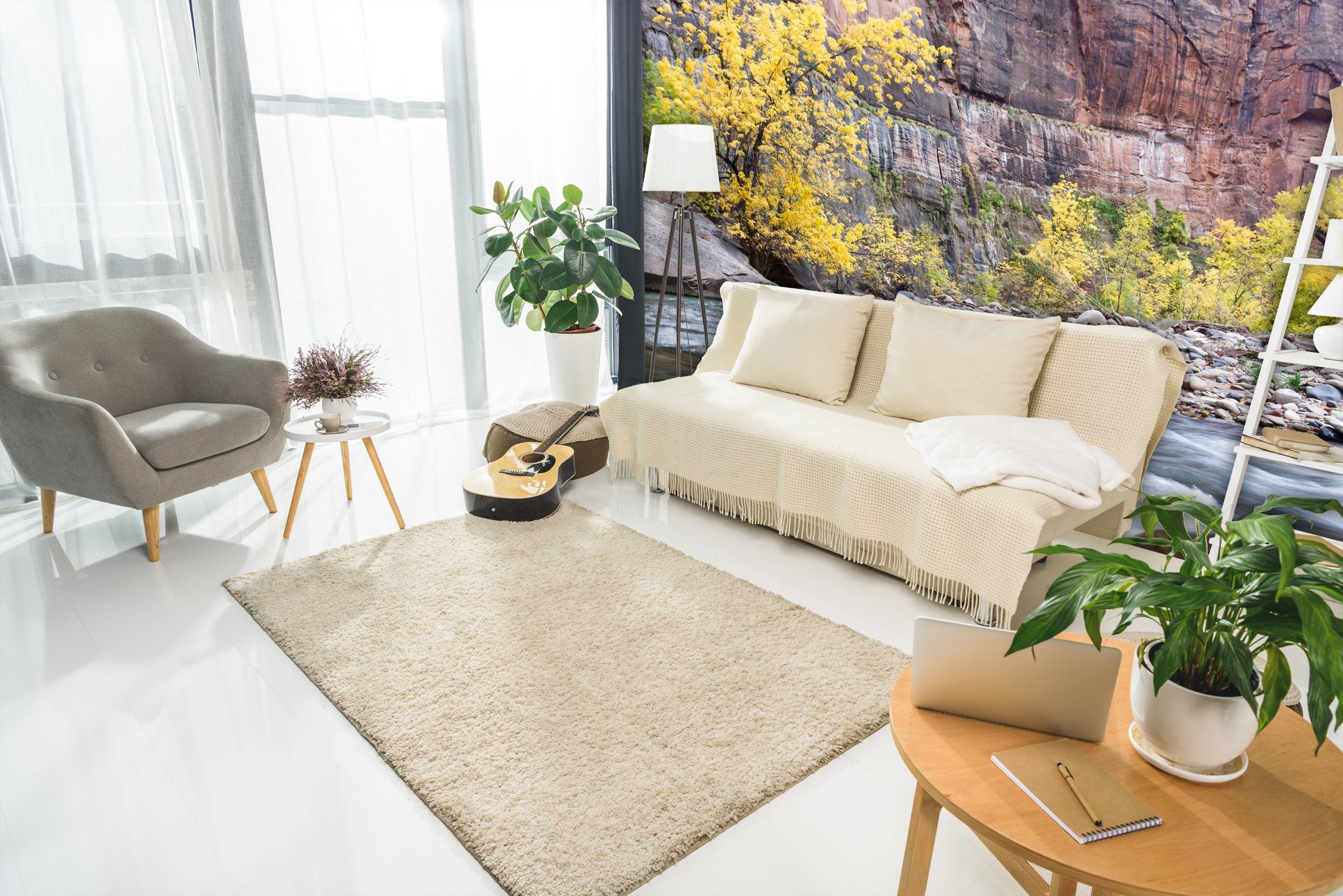 PVC Fototapete Autumn On The Virgin River- ECO Wandbild Selbstklebende Tapete - 3D Vinyl Wandsticker XXL SW294