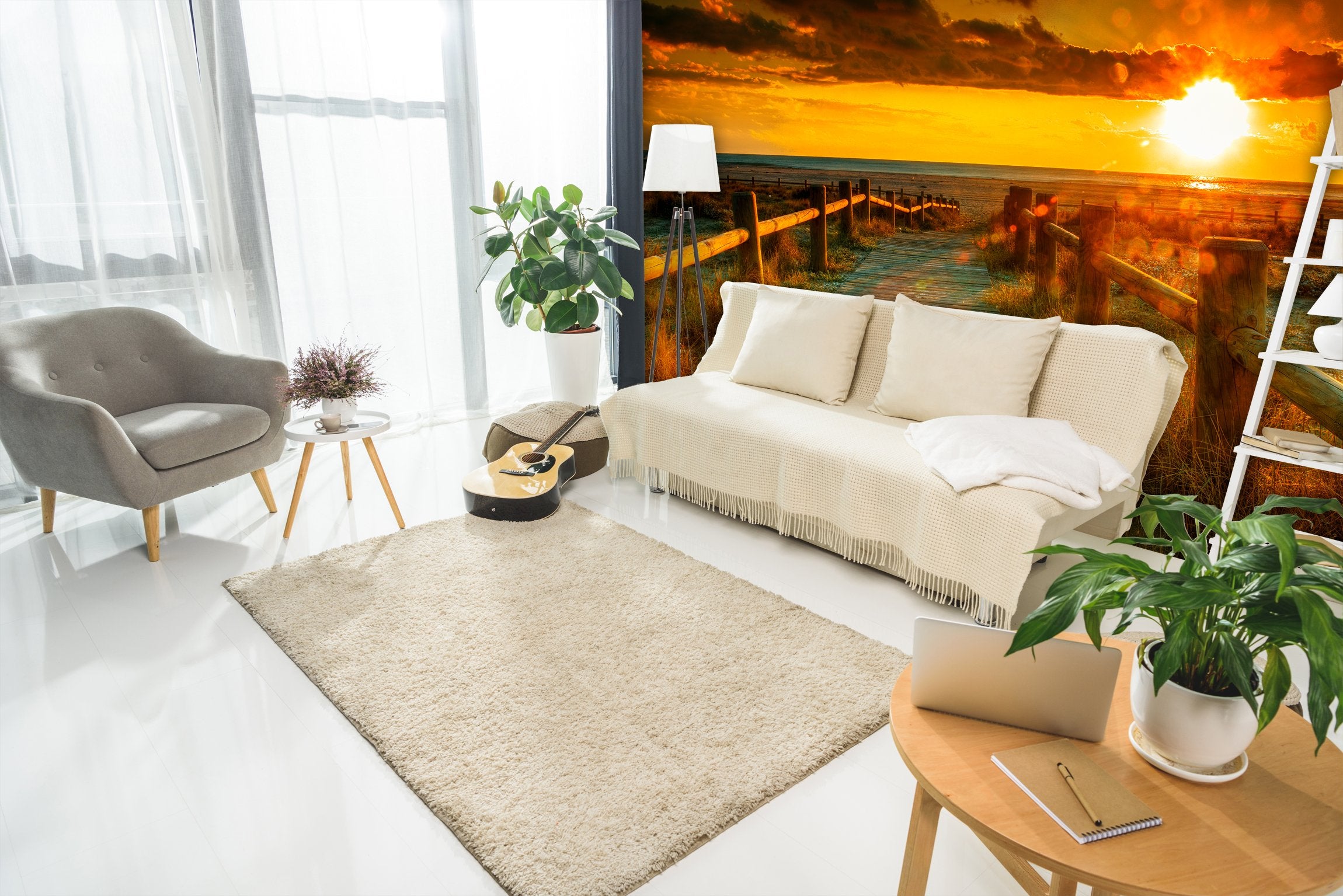 PVC Fototapete Sunset Beach - ECO Wandbild Selbstklebende Tapete - 3D Vinyl Wandsticker XXL SW251