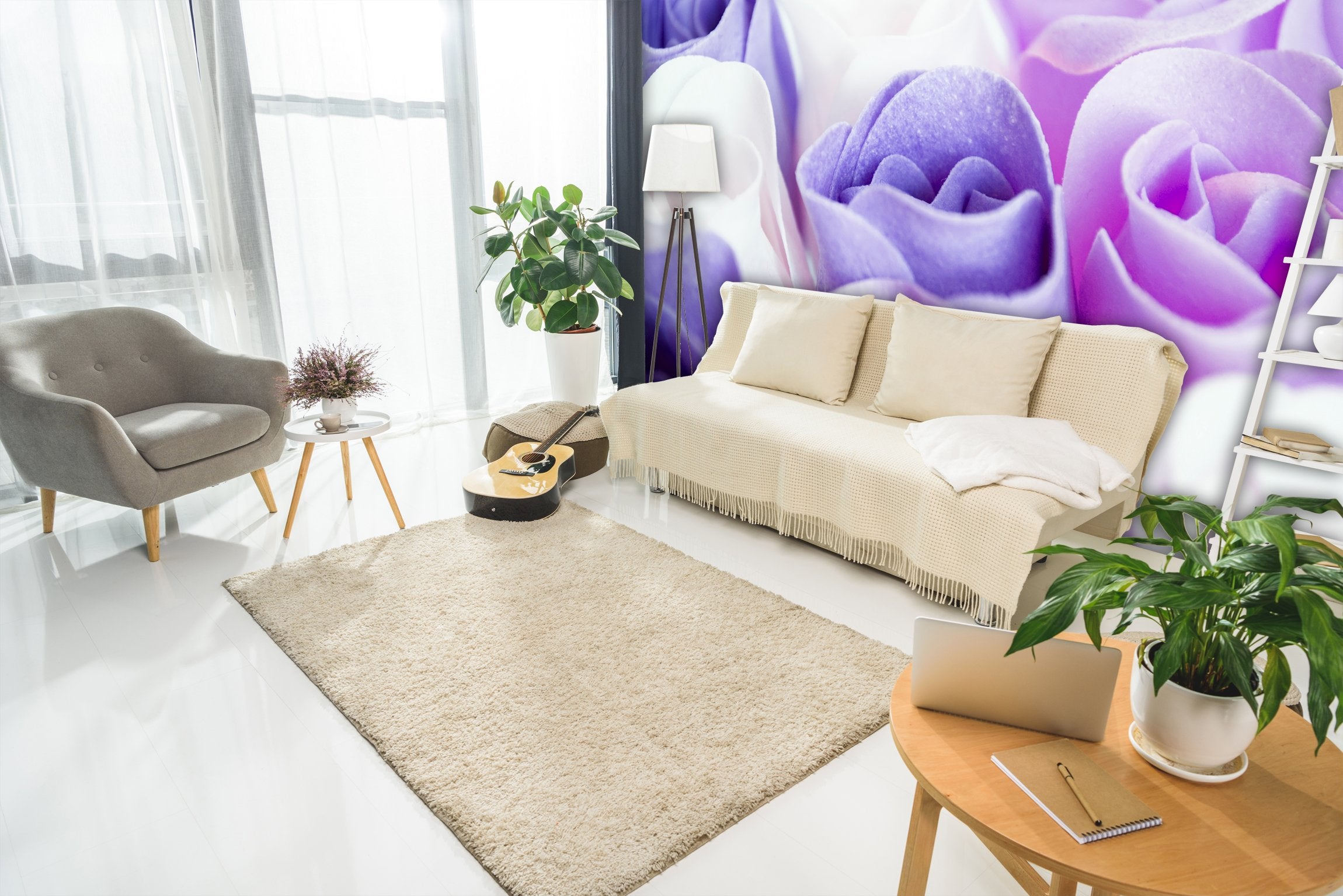 PVC Fototapete Purple Roses – ECO Wandbild Selbstklebende Tapete – 3D Vinyl Wandsticker XXL SW061 - life-decor.de