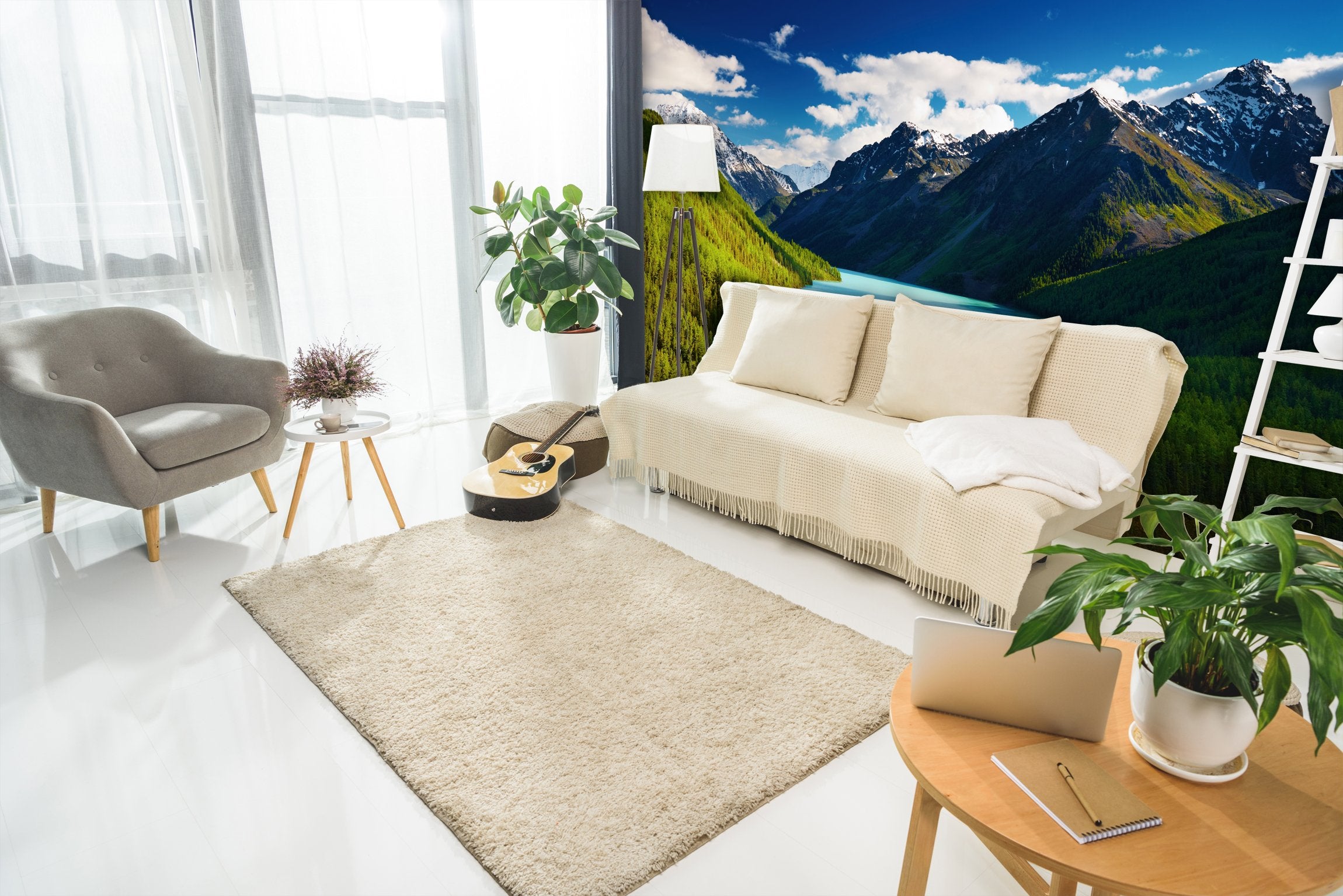 PVC Fototapete Mountain Lake – ECO Wandbild Selbstklebende Tapete – 3D Vinyl Wandsticker XXL SW124 - life-decor.de