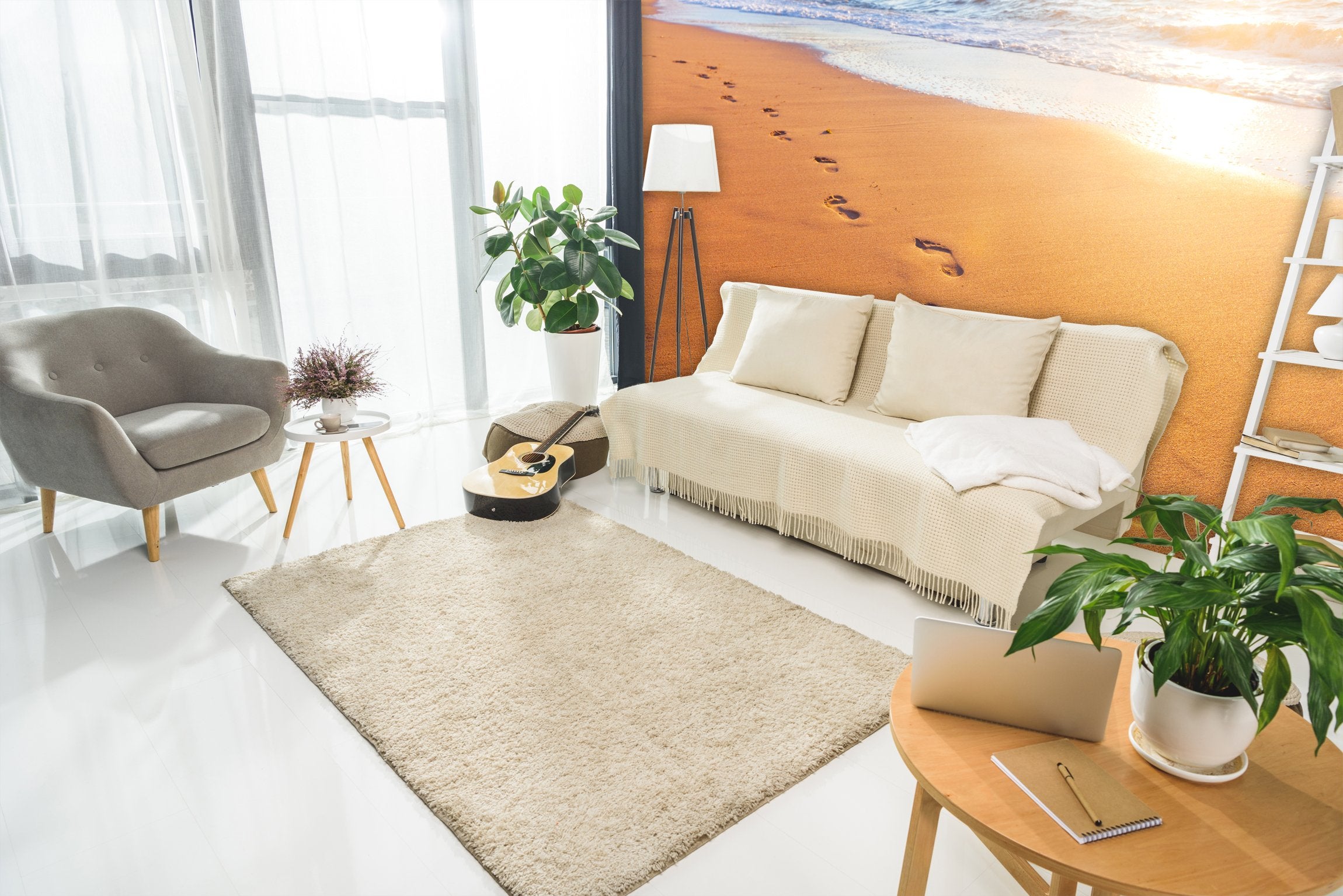 PVC Fototapete Wave And Footsteps - ECO Wandbild Selbstklebende Tapete - 3D Vinyl Wandsticker XXL SW203