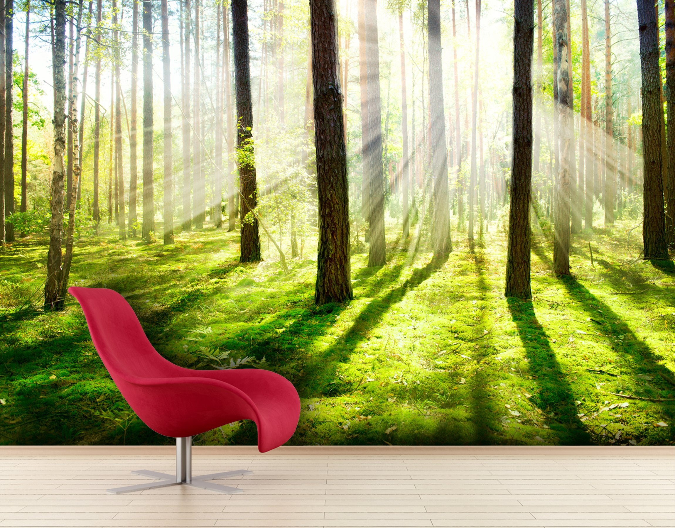 PVC Fototapete Misty and Foggy Forest - ECO Wandbild Selbstklebende Tapete - 3D Vinyl Wandsticker XXL SW087